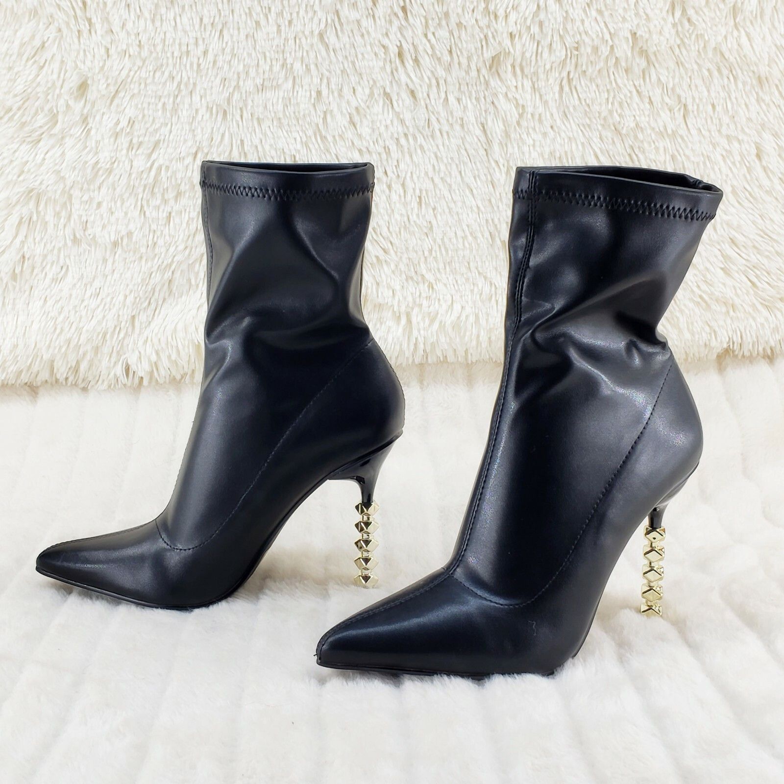 Other 5" Geo Deco High Heel Black Stretchy Pointy Toe Ankle Boots Size US 10 / IT 40 - 4 Thumbnail