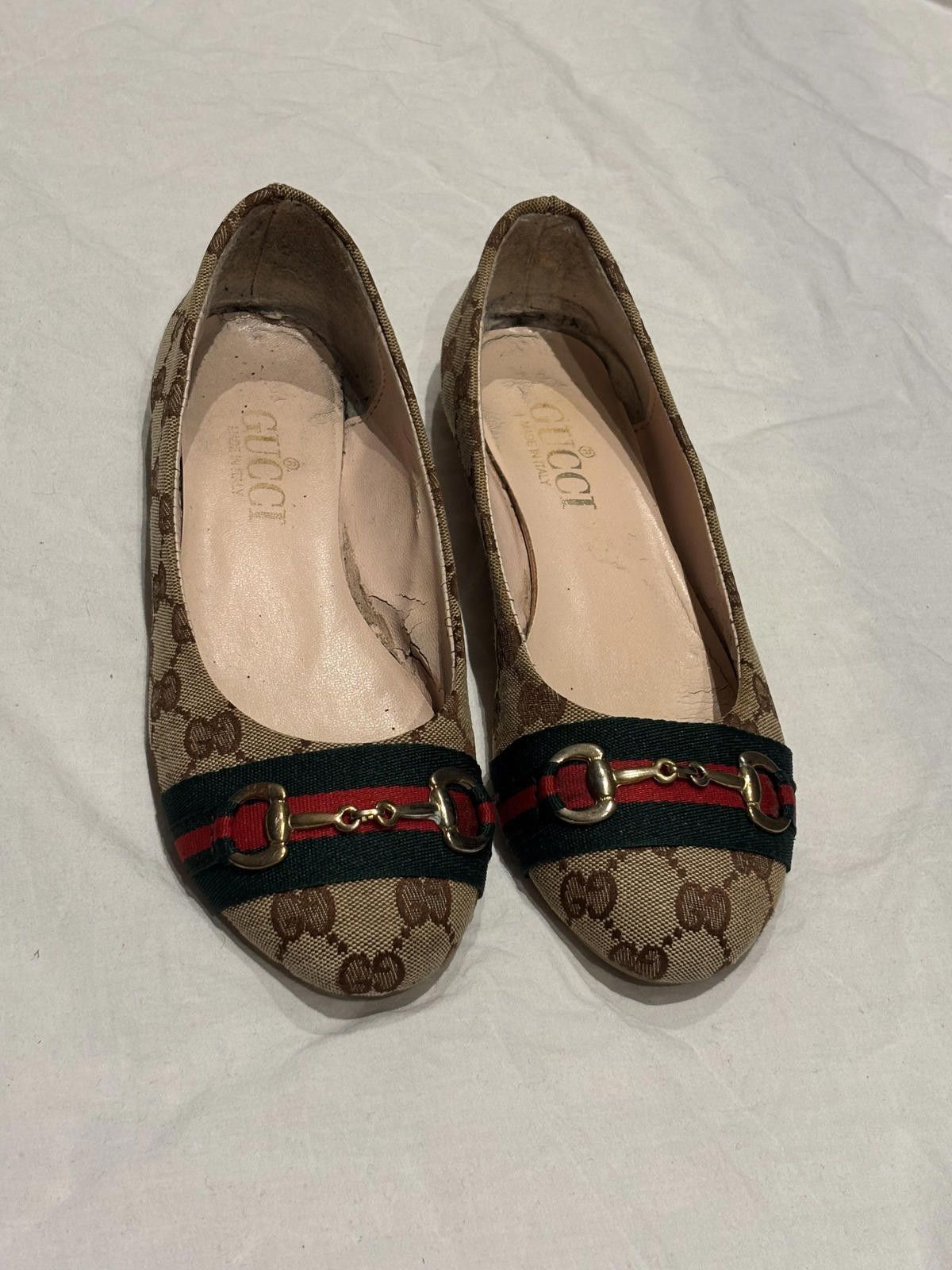 Gucci Gucci - Brown GG Canvas Ballet Flats with Horsebit Detail Size US 7.5 / IT 37.5 - 2 Thumbnail