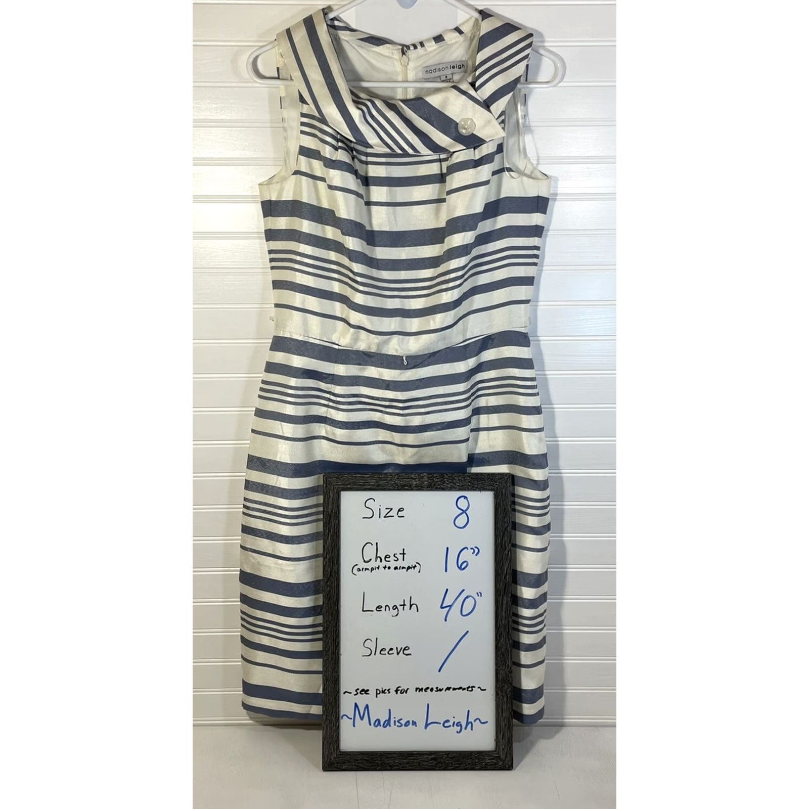 Madison Madison Leigh Cool Gray Striped Sleeveless Shift Dress Zipper Back Sz 8 Pre Own Size M / US 6-8 / IT 42-44 - 6 Thumbnail