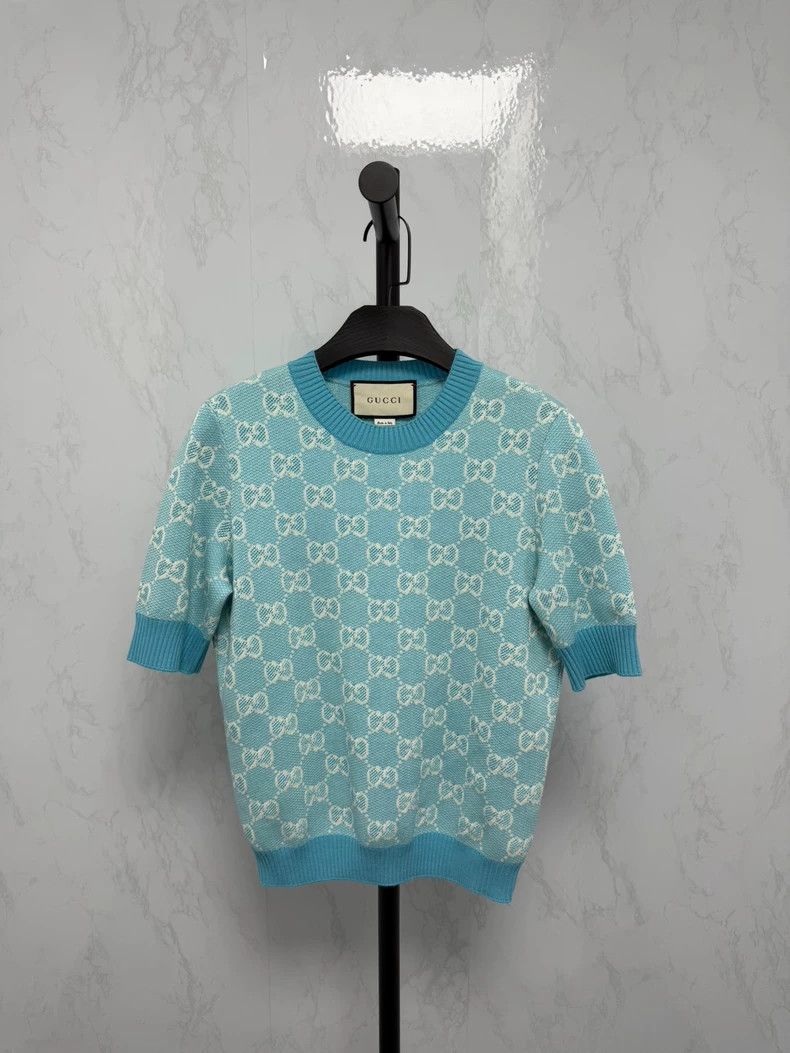 Gucci Gucci Old flower full-print mint blue knitwear short sleev Size S / US 4 / IT 40 - 1 Thumbnail