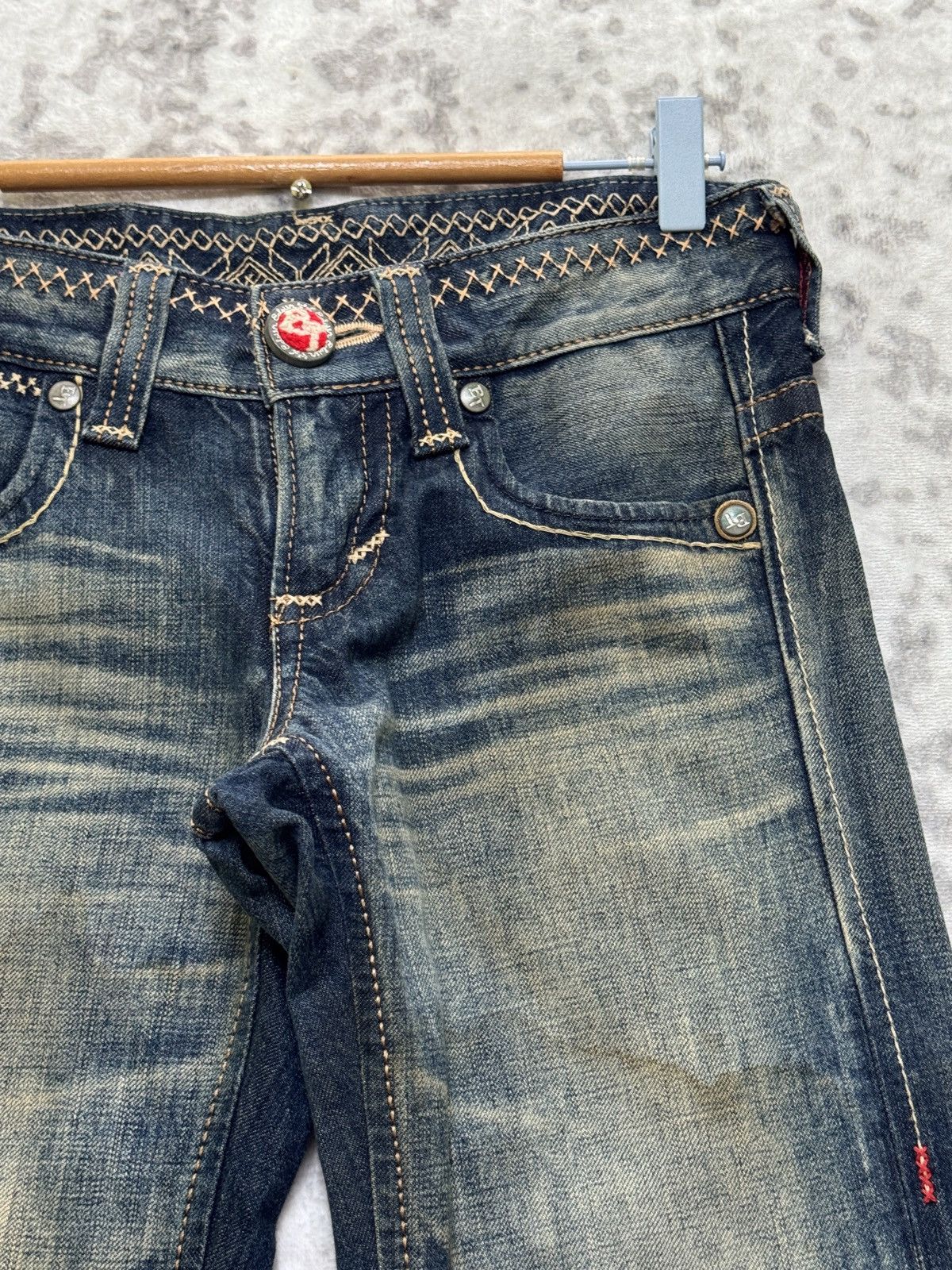 Edwin Edwin Blue Trip Flare Low Rise Mud Wash Buckle Back Denim Size US 28 / EU 44 - 5 Thumbnail