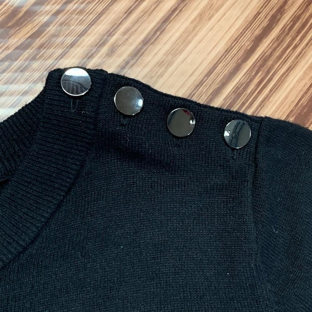 Designer Anne Klein Black & Sheer Purple Shimmer Sweater, L Size L / US 10 / IT 46 - 3 Thumbnail