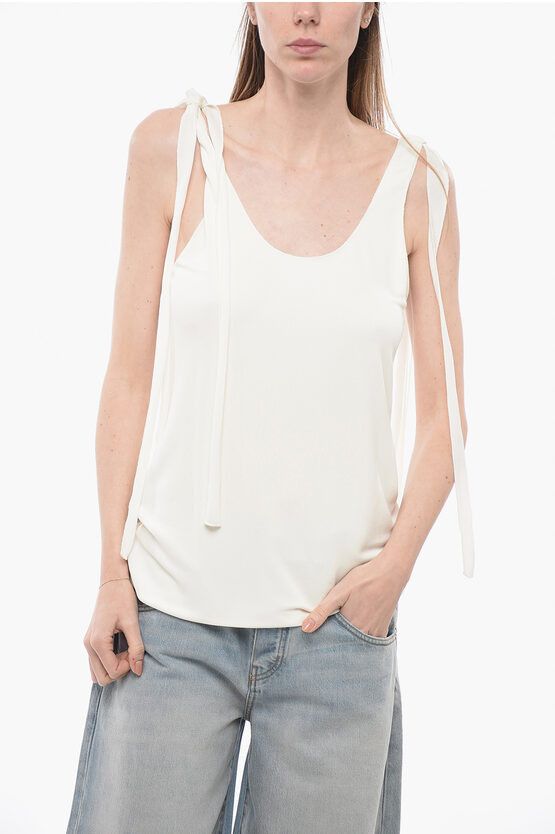 image of Chloe Chiffon Tank Top With Decorative Tapes in White, Women's (Size Medium)