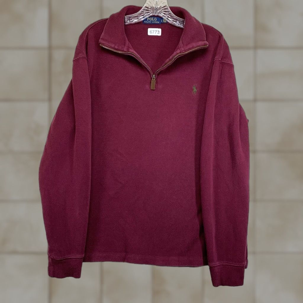 Polo Ralph Lauren VINTAGE Polo Ralph Lauren Sweater Shirt Men Large Red 1/4 Zip Embroidered Knit Mock Neck Casual Size US L / EU 52-54 / 3 - 1 Thumbnail