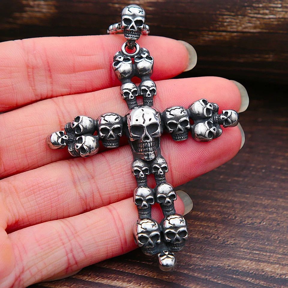 Jewelry Retro Cross Skull Pendant Necklace Size ONE SIZE - 3 Thumbnail