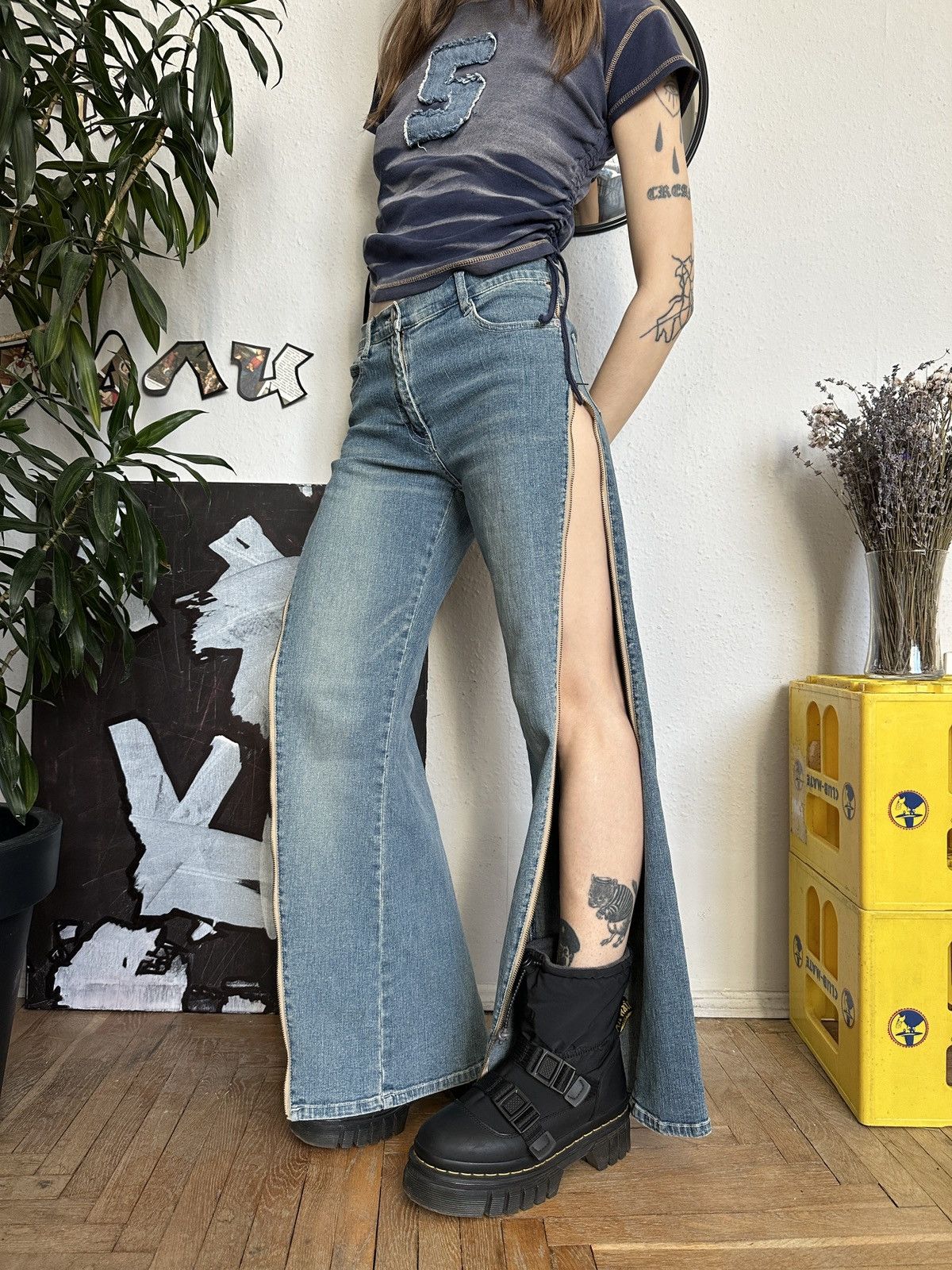 Japanese Brand × Seditionaries Denim Asymmetrical Full Zip Up Acid Wash Vintage Jeans y2k Size 30" / US 8 / IT 44 - 2 Thumbnail
