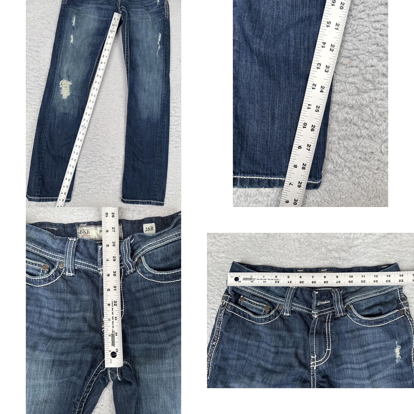 Vintage BKE Payton Jeans Women 26R Blue Medium Wash Straight Distressed 5-Pocket Denim Regular 30in Inseam 26x30 Size 26" / US 2 / IT 38 - 8 Thumbnail
