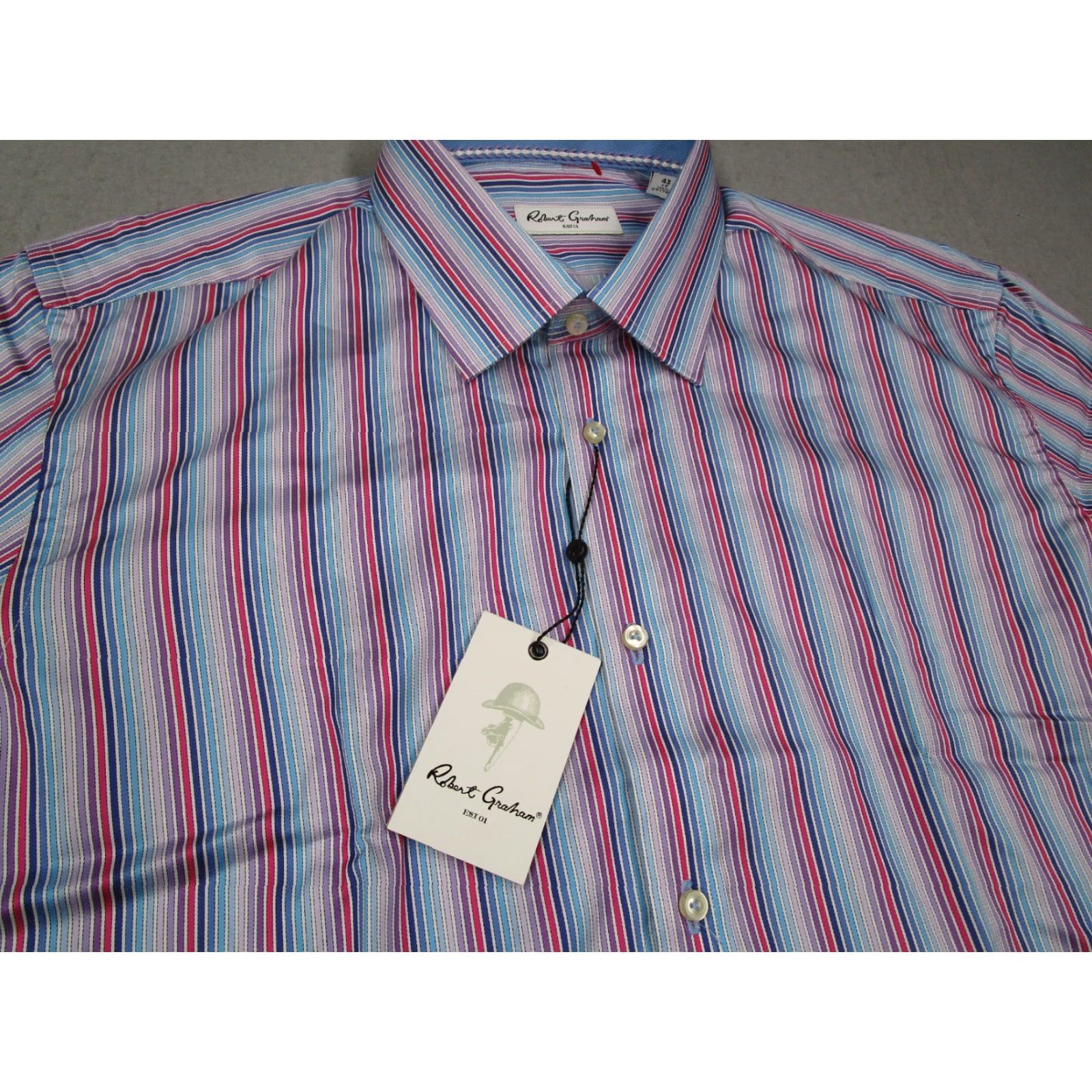 Robert Graham Robert Graham Dress Shirt Mens 43 17 Blue Striped Long Sleeve Button Up Size US XL / EU 56 / 4 - 2 Thumbnail