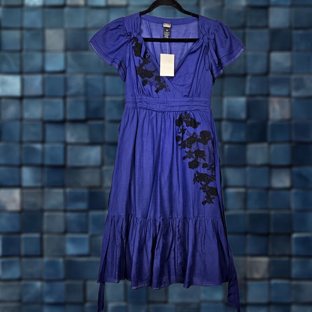 Anthropologie Anthropologie Lithe Petit Four V-Neck Floral Printed Ruffle NAVY Dress Sz 0 NEW Size XS / US 0-2 / IT 36-38 - 1 Thumbnail