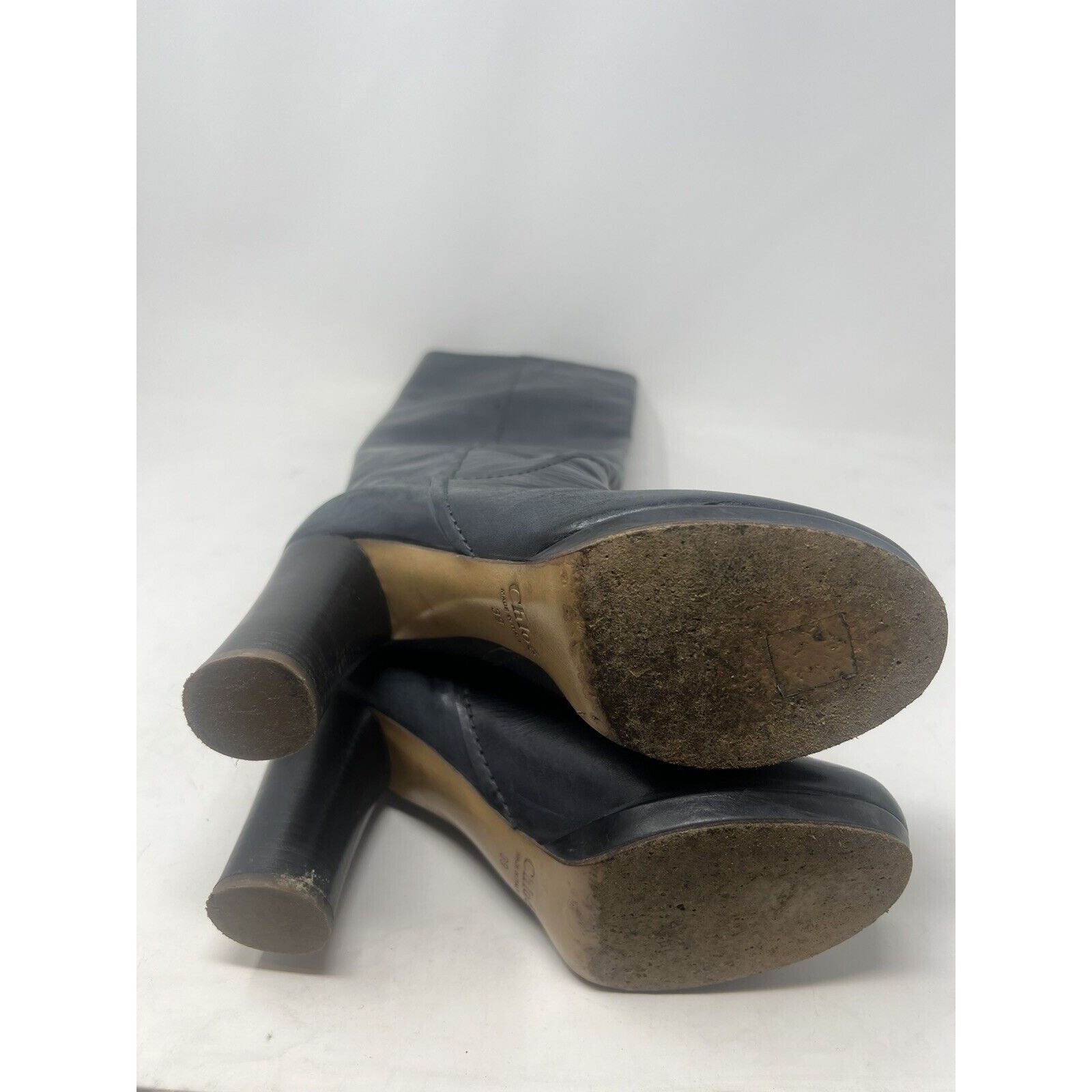 Chloe CHLOE Black Leather Wooden Heel Tall Boots, Size 39 Italy Size US 8.5 / IT 38.5 - 9 Thumbnail
