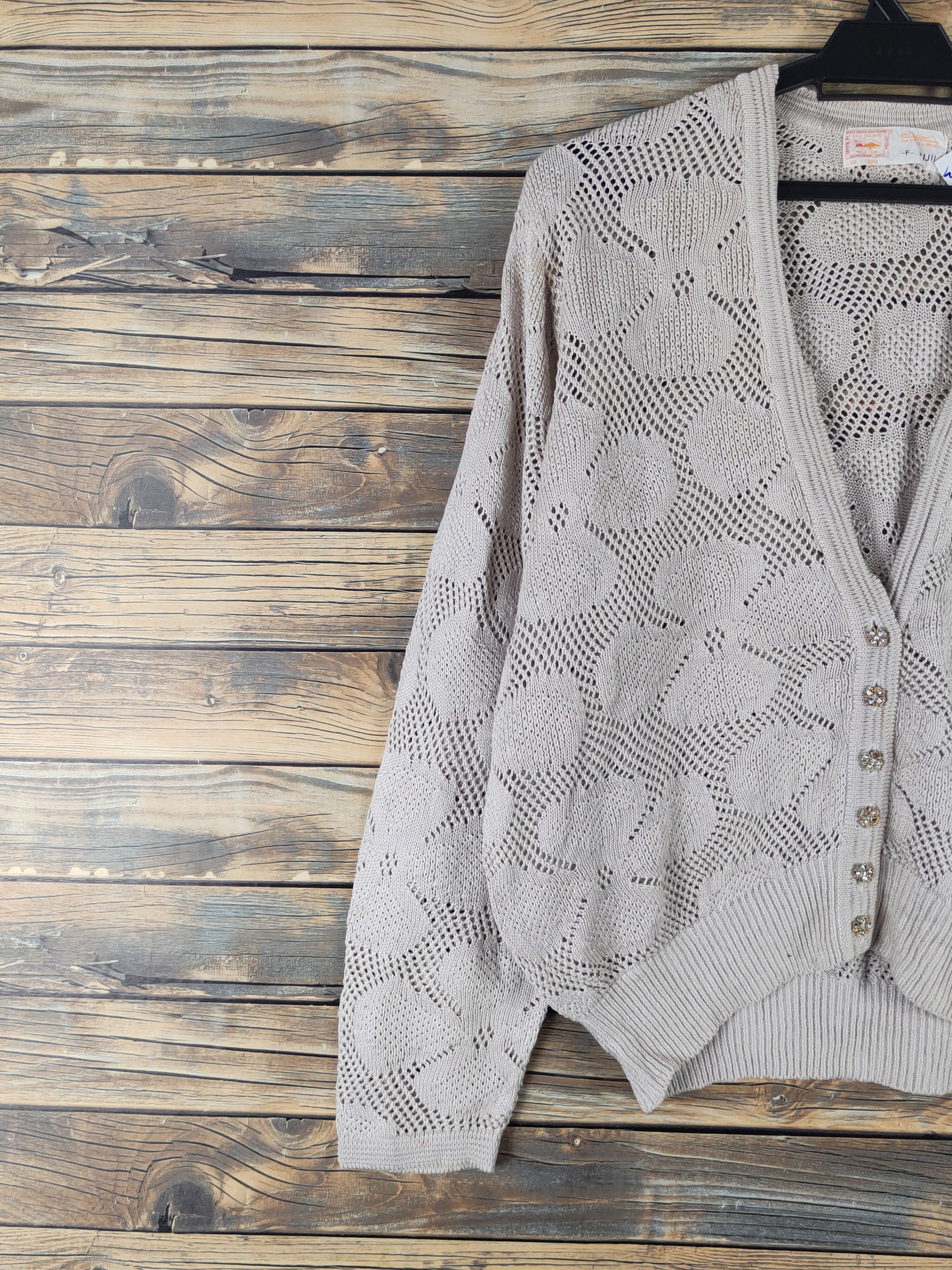 Vintage Fujii Light Brown Crochet MeshNet Knitwear Cardigan #W1772 Size US M / EU 48-50 / 2 - 4 Thumbnail