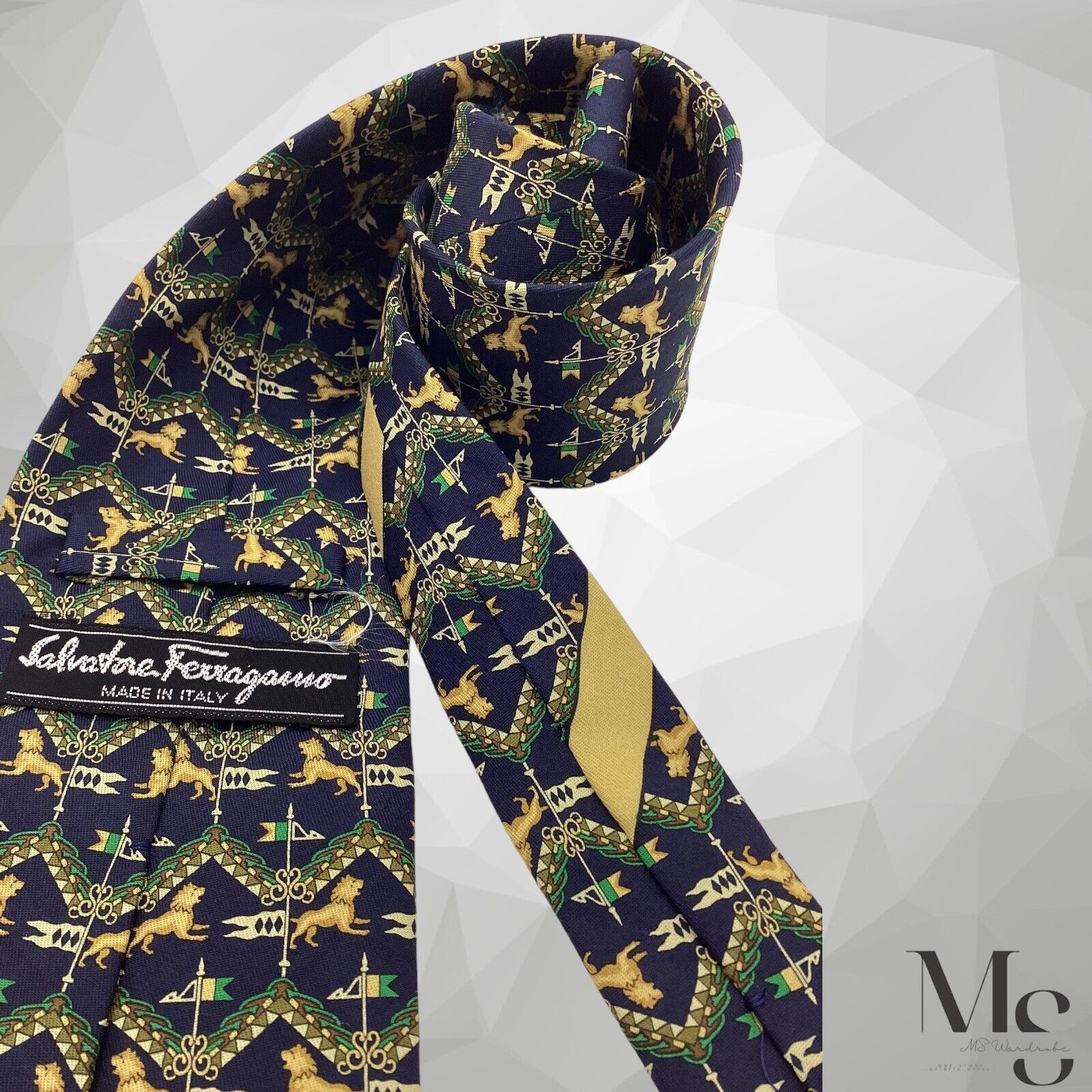 Salvatore Ferragamo Salvatore Ferragamo Blue Royal Pattern Luxury Silk Tie Italy Size ONE SIZE - 5 Thumbnail