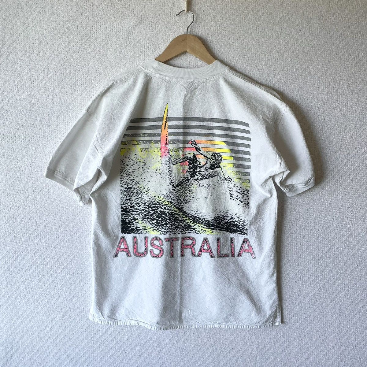 Vintage 80s Australia Surf T Shirt Neon Graphic Endless Summer Beach Size US M / EU 48-50 / 2 - 1 Thumbnail