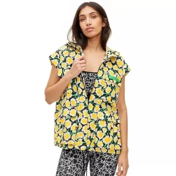 Diane von Furstenberg DVF Nylon Yellow Floral Short Sleeve Hooded Vest XS Size XS / US 0-2 / IT 36-38 - 1 Thumbnail