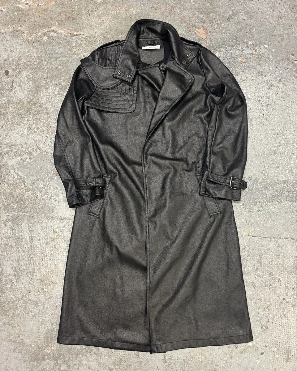 Balmain × Designer × Vintage 2000s Balmain Avant-Garde Black Vegan Leather Trench Coat Size US M / EU 48-50 / 2 - 1 Thumbnail