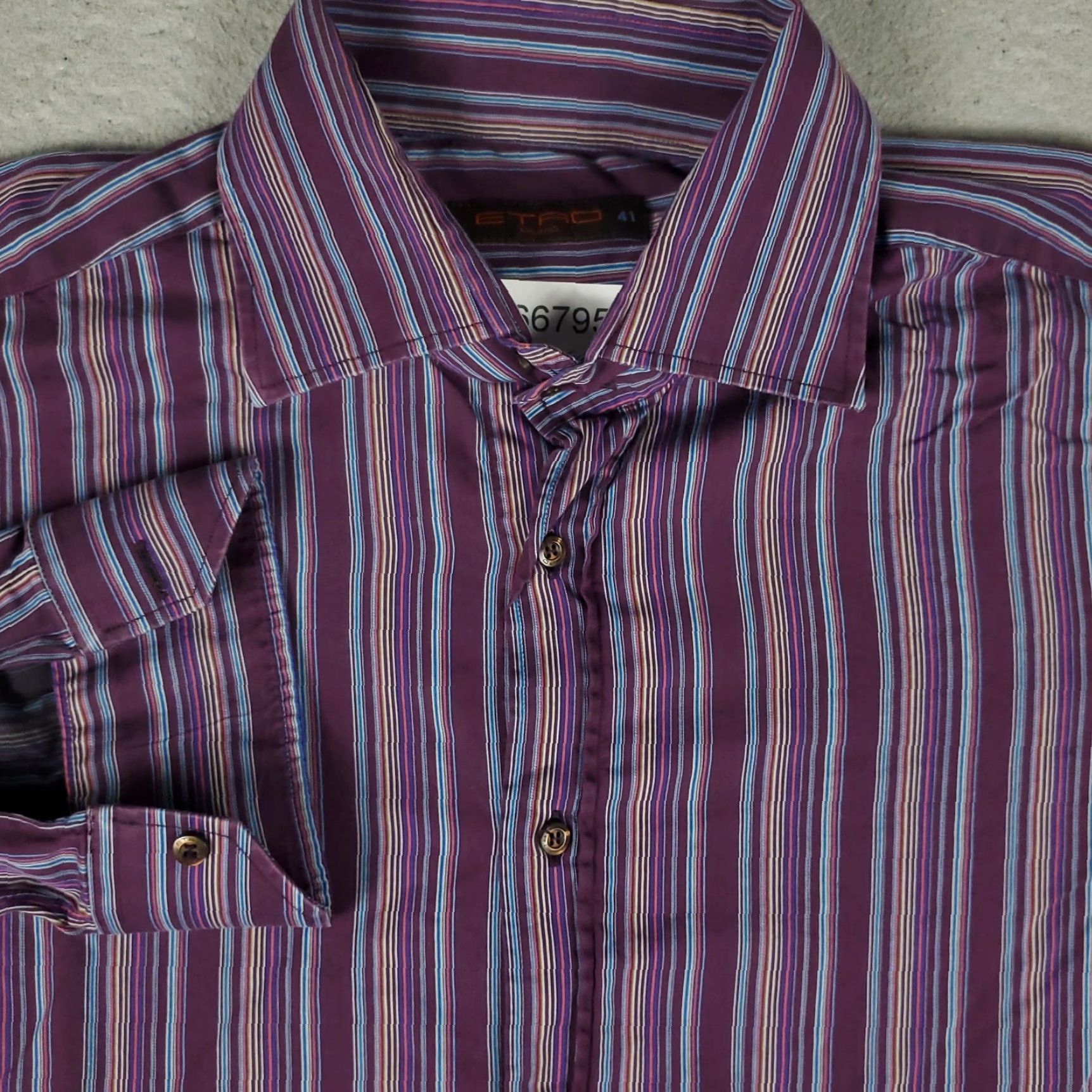 Etro ETRO Shirt Mens 41 Purple Striped Button-Up Long Sleeve Made In Italy Casual Formal Workwear Size US L / EU 52-54 / 3 - 2 Thumbnail