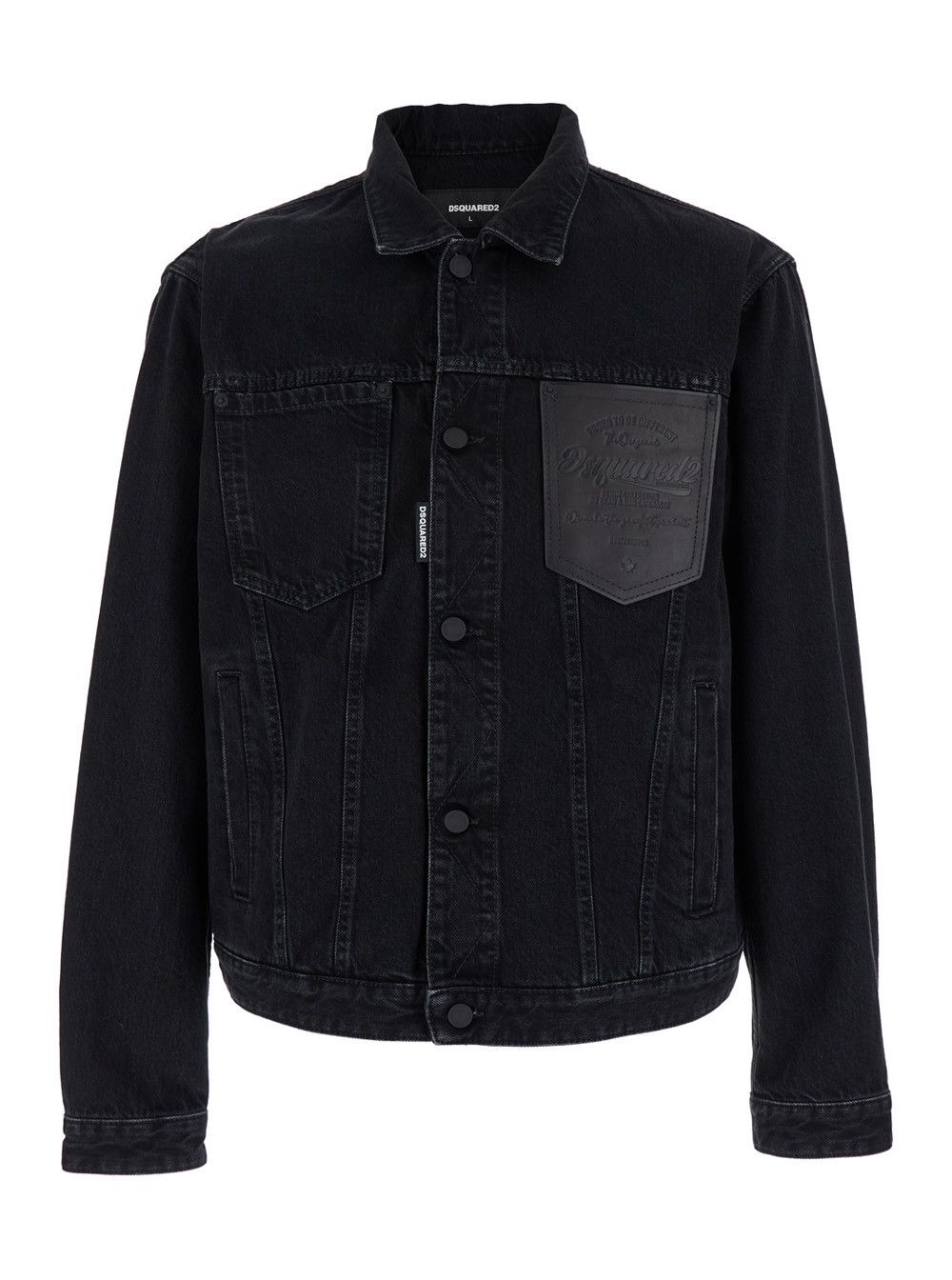 Dsquared2 Black Jacket with Classic Collar and Embossed Logo on the Front in Denim Man Size US XXL / EU 58 / 5 - 1 Thumbnail