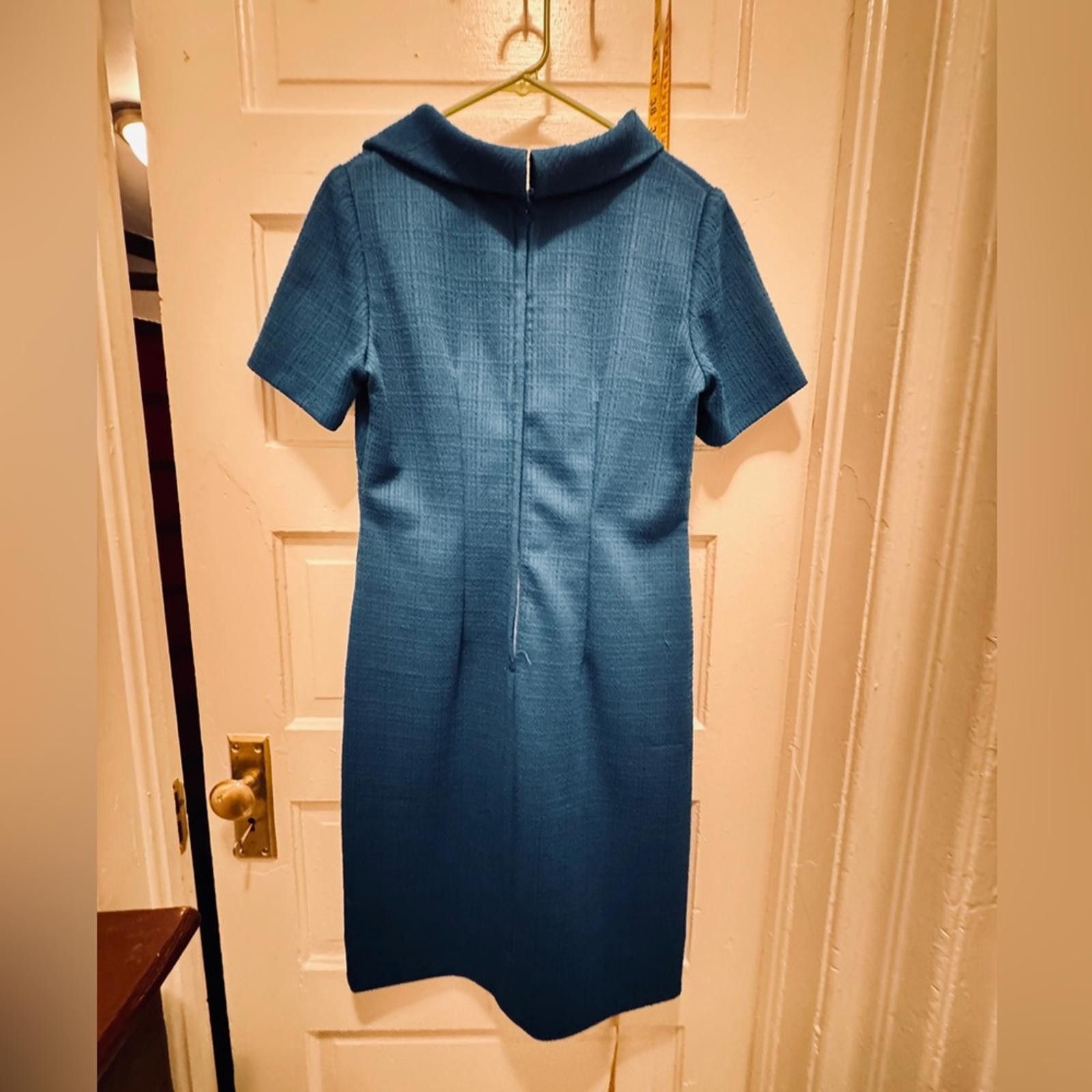 Designer VTG 1960s teal Blue Sheath Mod Dress with Cowl Neck P2P 21” Size XL / US 12-14 / IT 48-50 - 8 Thumbnail