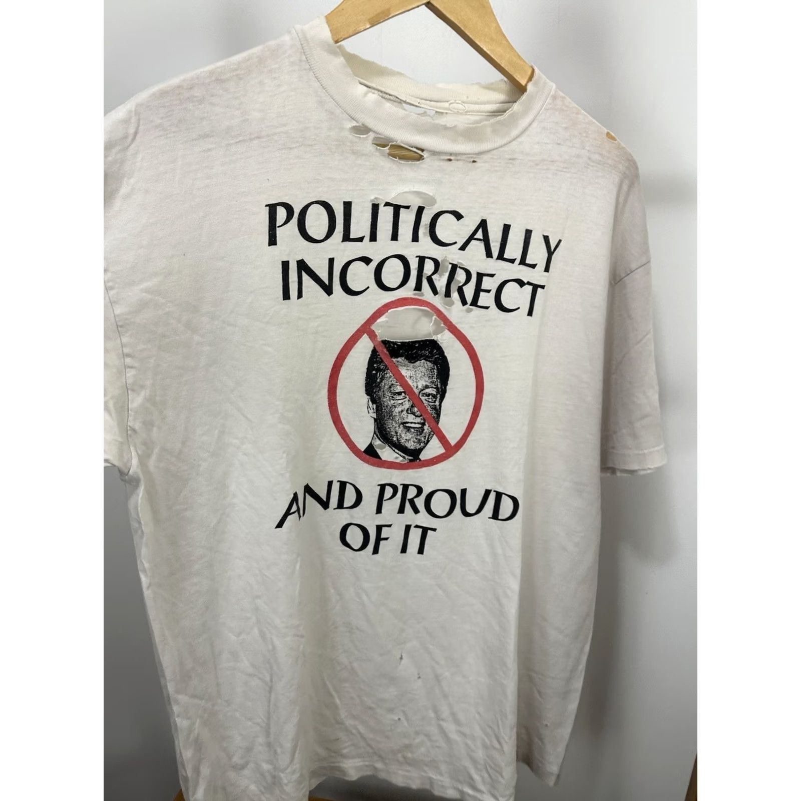 Thrasher VTG 90s Politically Incorrect & Proud Of It Bill Clinton Thrashed T-Shirt XL Shirts Men White Thrashed Distressed Politic Size US XL / EU 56 / 4 - 4 Thumbnail
