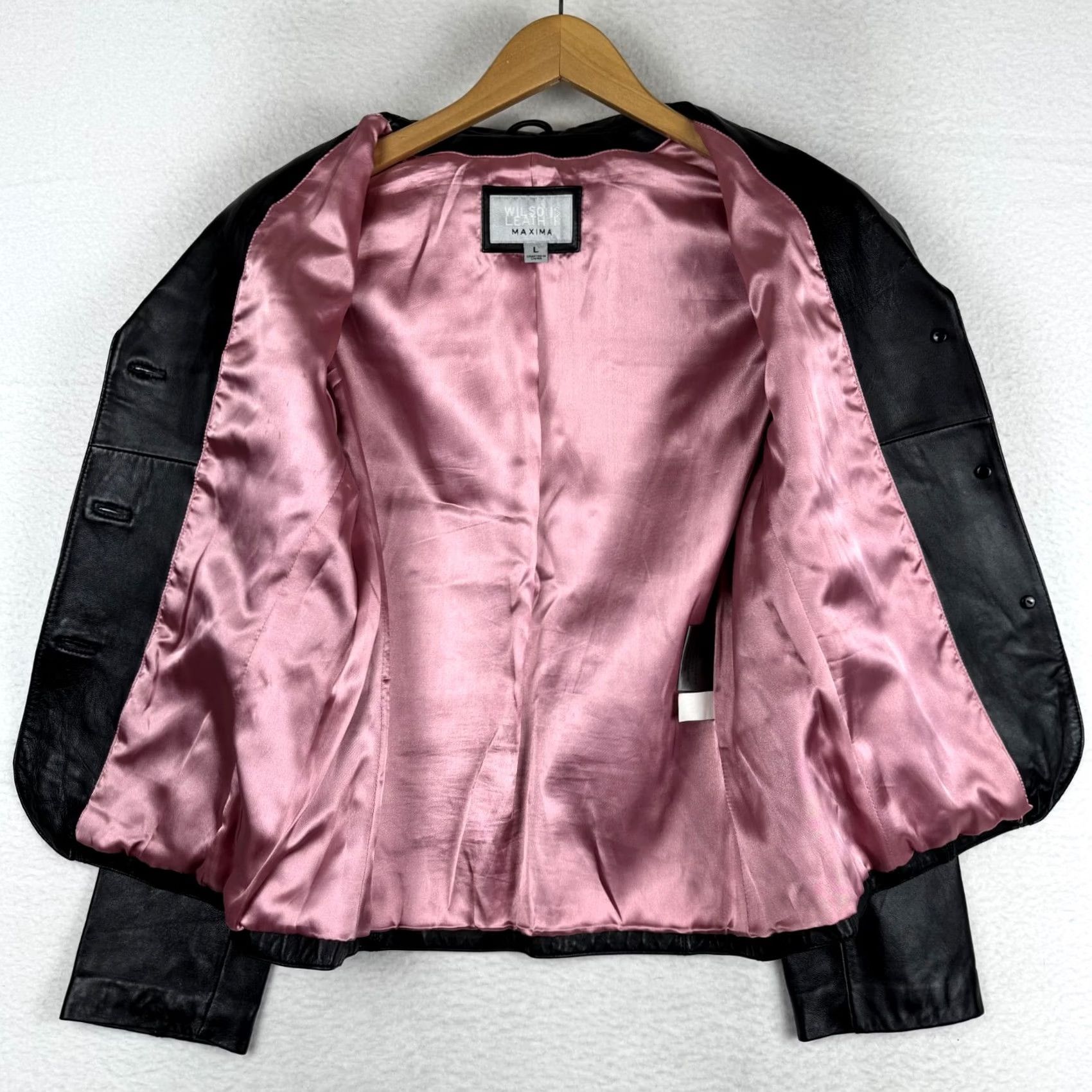 Vintage VINTAGE Wilsons Leather Coat Womens L Black Leather Mid-Length 90s Satin Pink Liner Regular Coat Mens Womens Girls Size L / US 10 / IT 46 - 3 Thumbnail
