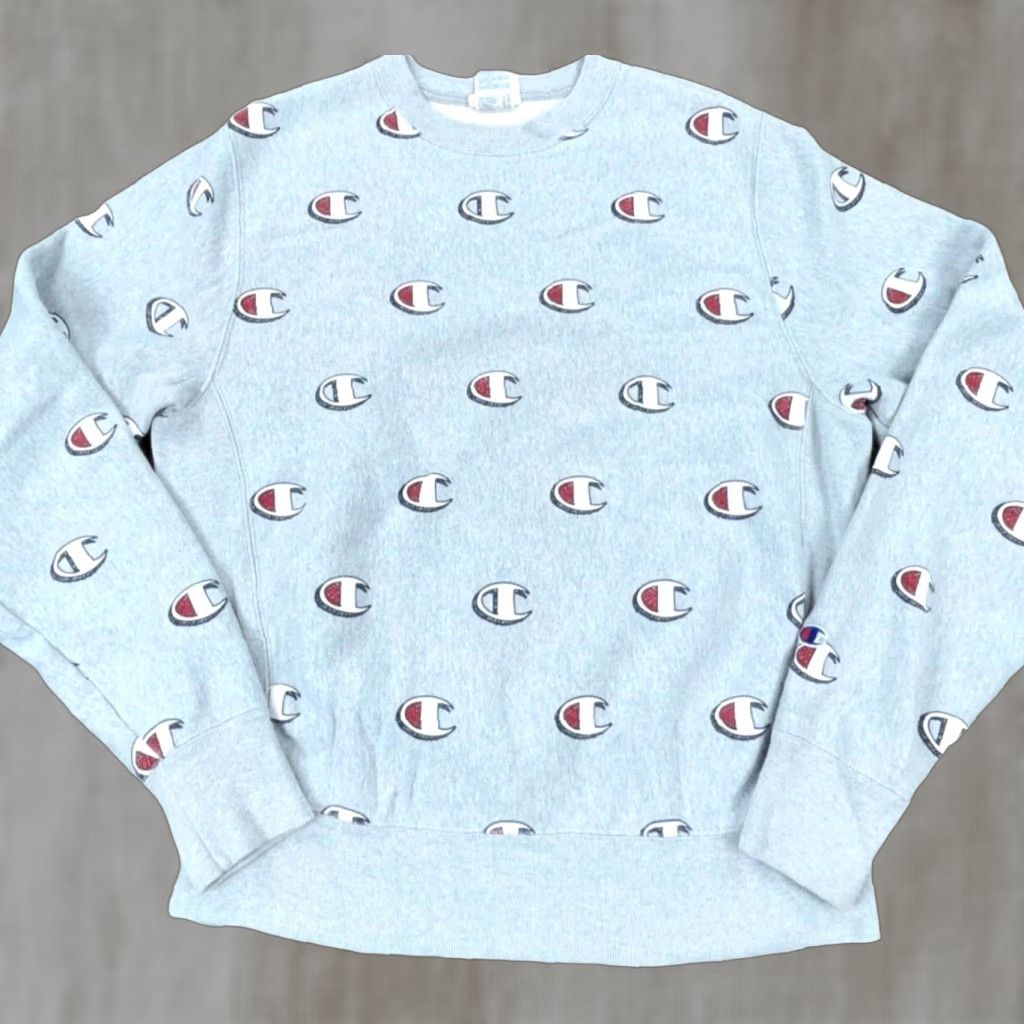 Champion Champion Sweatshirt Men Medium Gray Crew Neck Reverse Weave All Over Print AOP* Size US M / EU 48-50 / 2 - 1 Thumbnail
