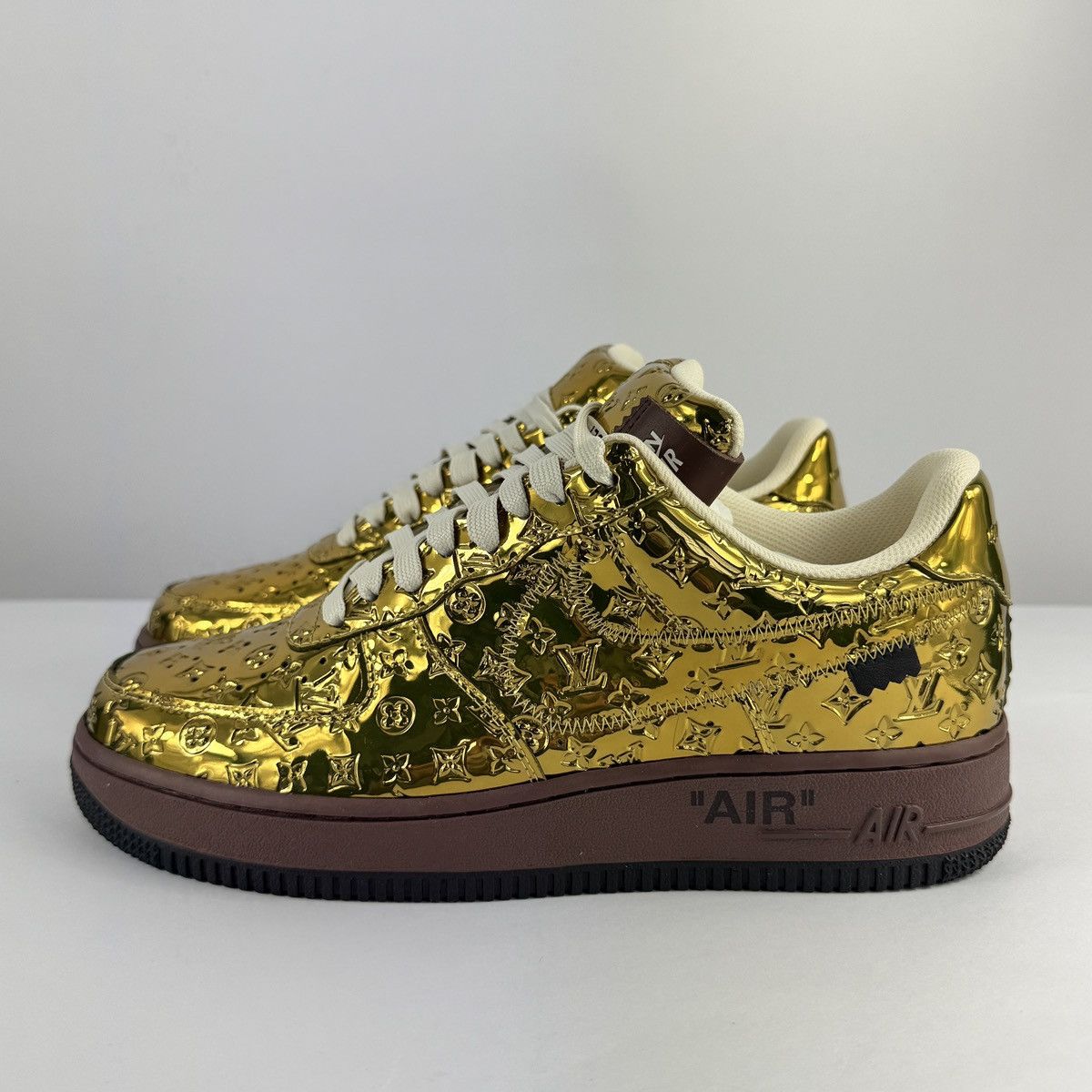 Louis Vuitton x Nike Air Force 1 By Virgil Abloh Gold Sneakers Size US 7.5 / EU 40-41 - 5 Thumbnail