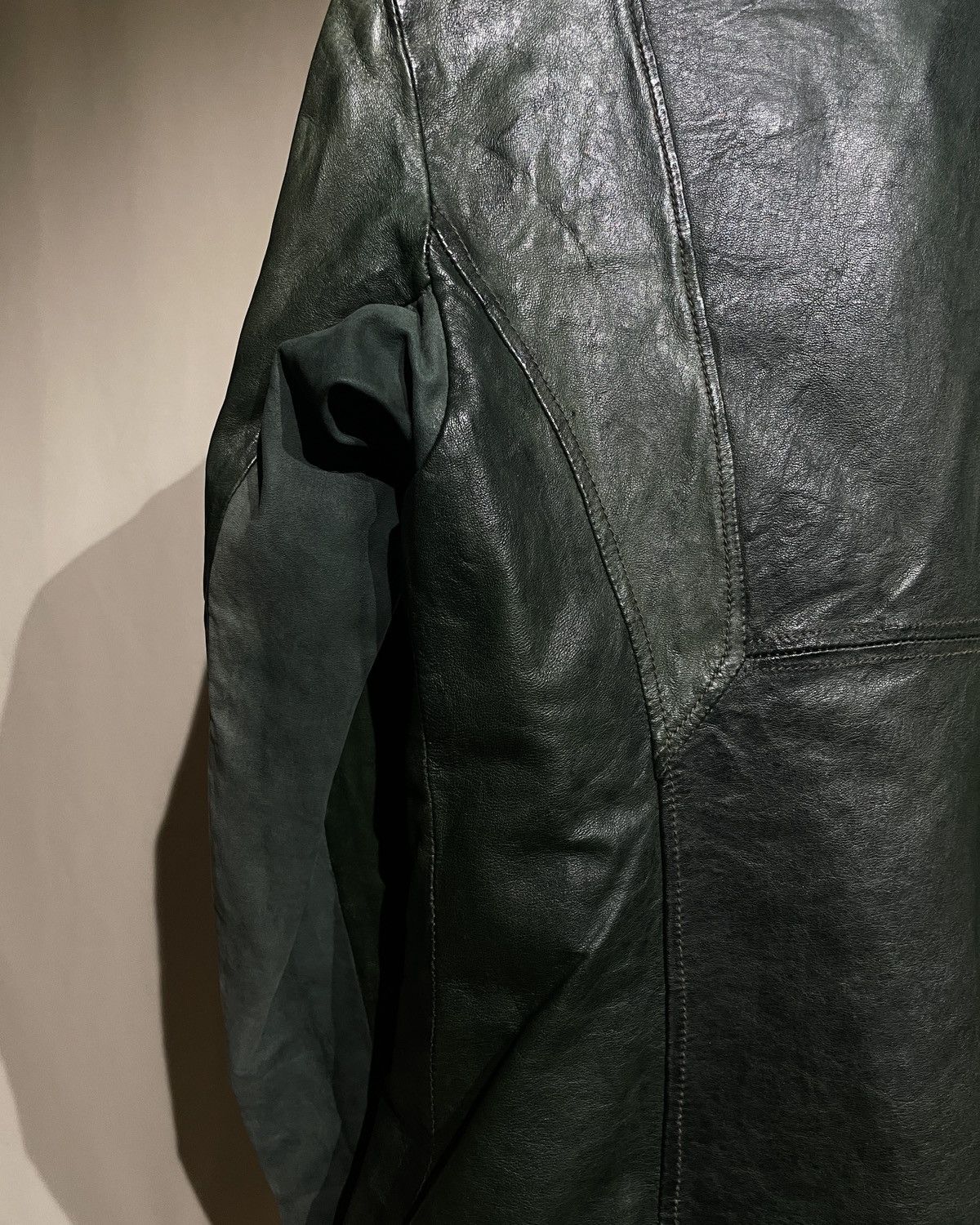 Giorgio Brato Giorgio Brato Oxidized Green Asymmetric Snap Leather Jacket Size S / US 4 / IT 40 - 11 Thumbnail