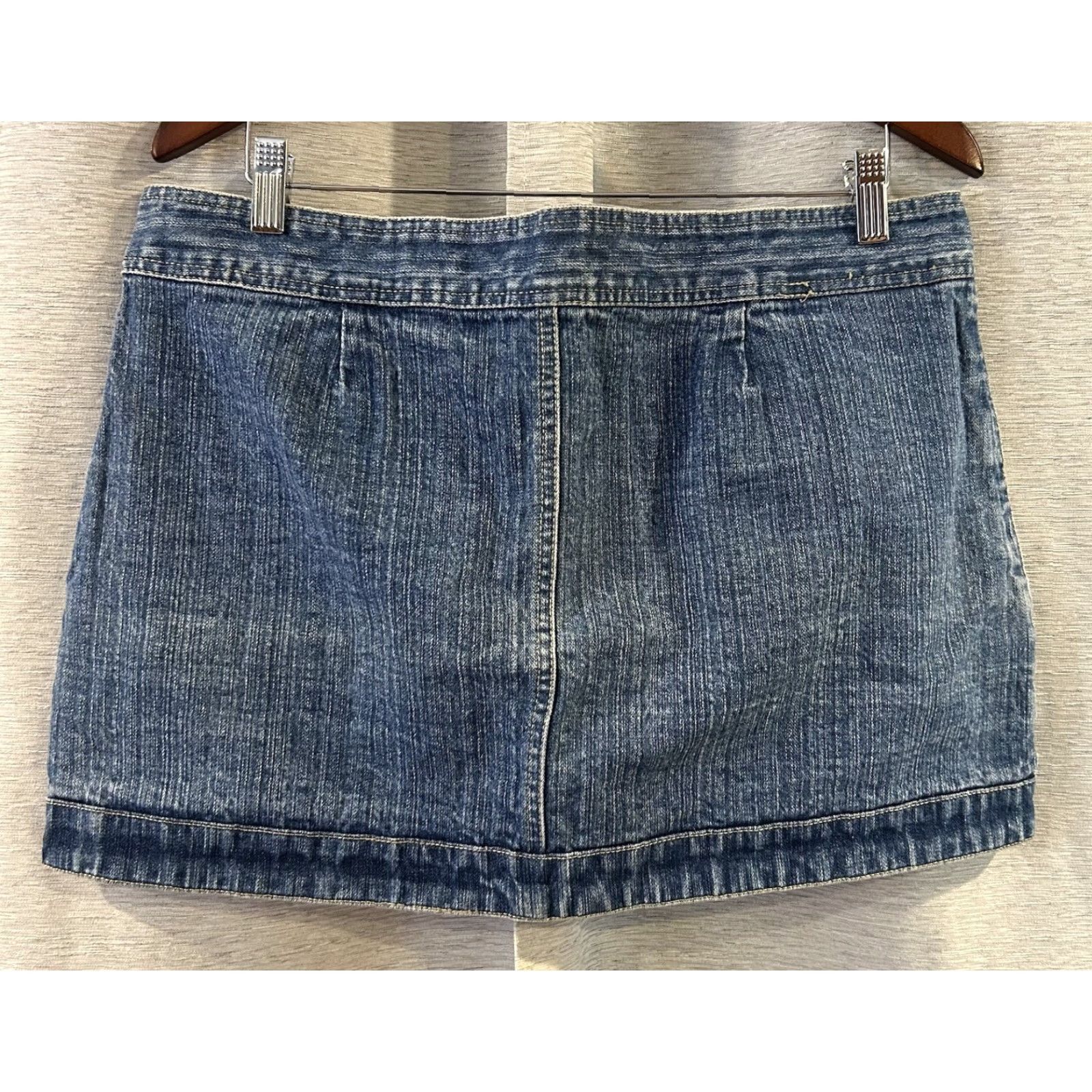 Vintage VTG No Boundaries Denim Jean Low Rise Mini Skirt Sz 15 Casual Juniors 2000s Blue Cotton Grunge Zip Front Waist 36 inches 13.5” Women? Size 36" / US 14 / IT 50 - 3 Thumbnail