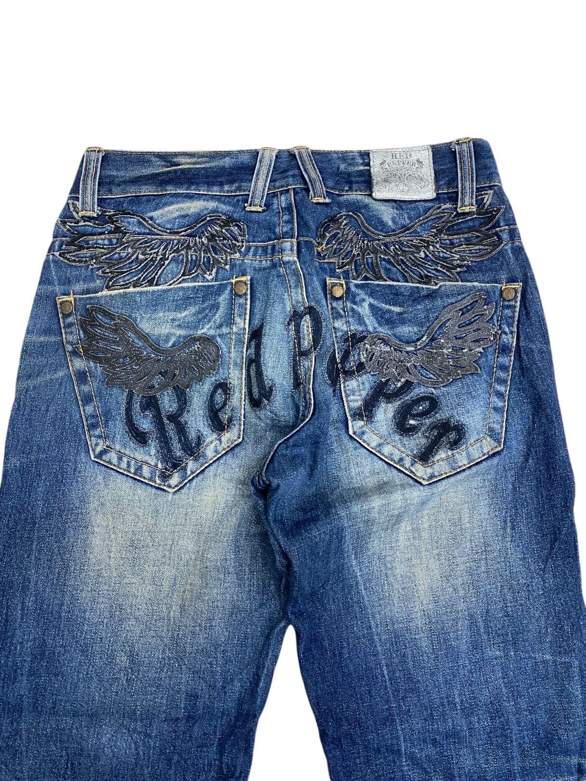 GOSTAR DE FUGA × Japanese Brand Flare Red Pepper Japan Denim Embroidery Mud Washed Distress Size US 32 / EU 48 - 6 Thumbnail