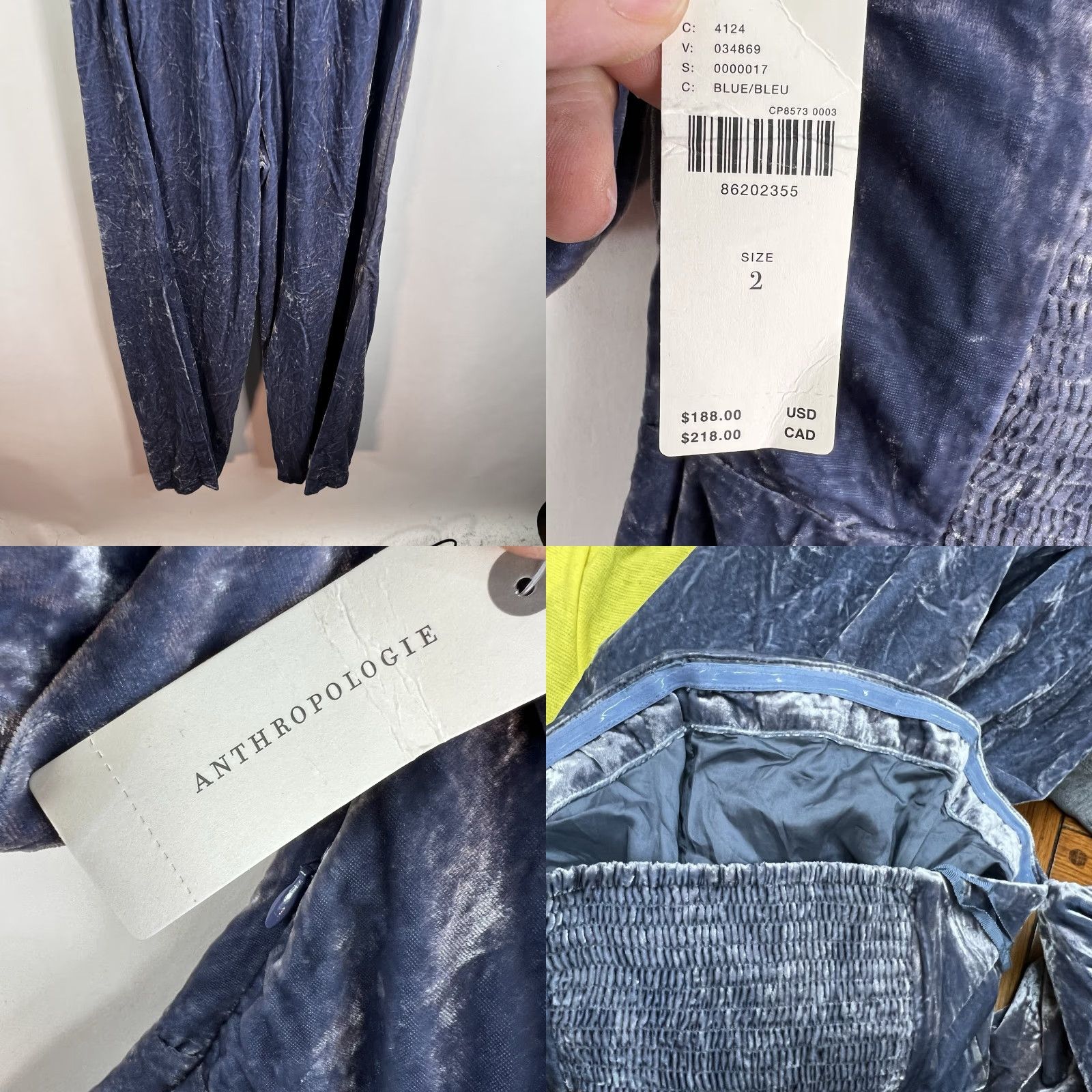 Anthropologie Anthropologie The Femme Velvet Jumpsuit Women Size 2 Blue Halter Sleeveless Wide-Leg Floral Belted Zip - Womens Size 26" / US 2 / IT 38 - 8 Thumbnail