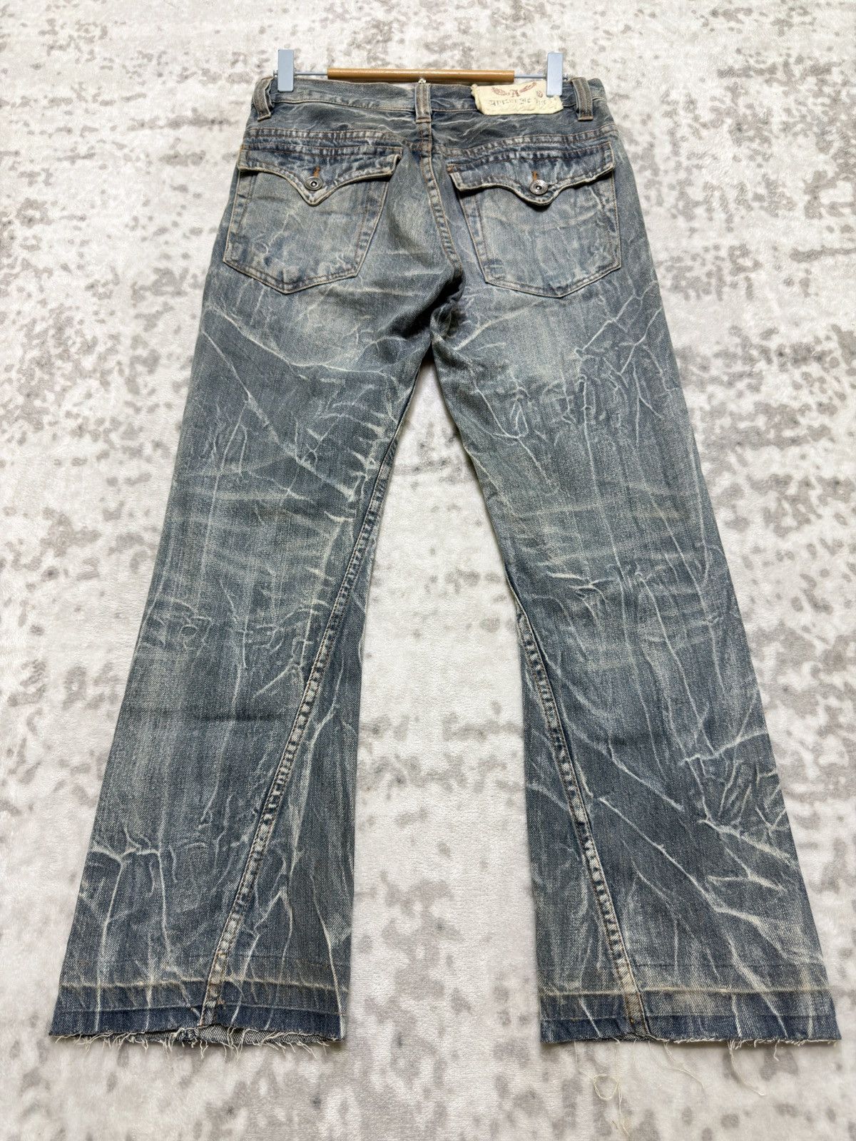 Tornado Mart Antful Distressed Flare Y2K Mud Wash Lightning Whisker Denim Size US 29 - 2 Thumbnail