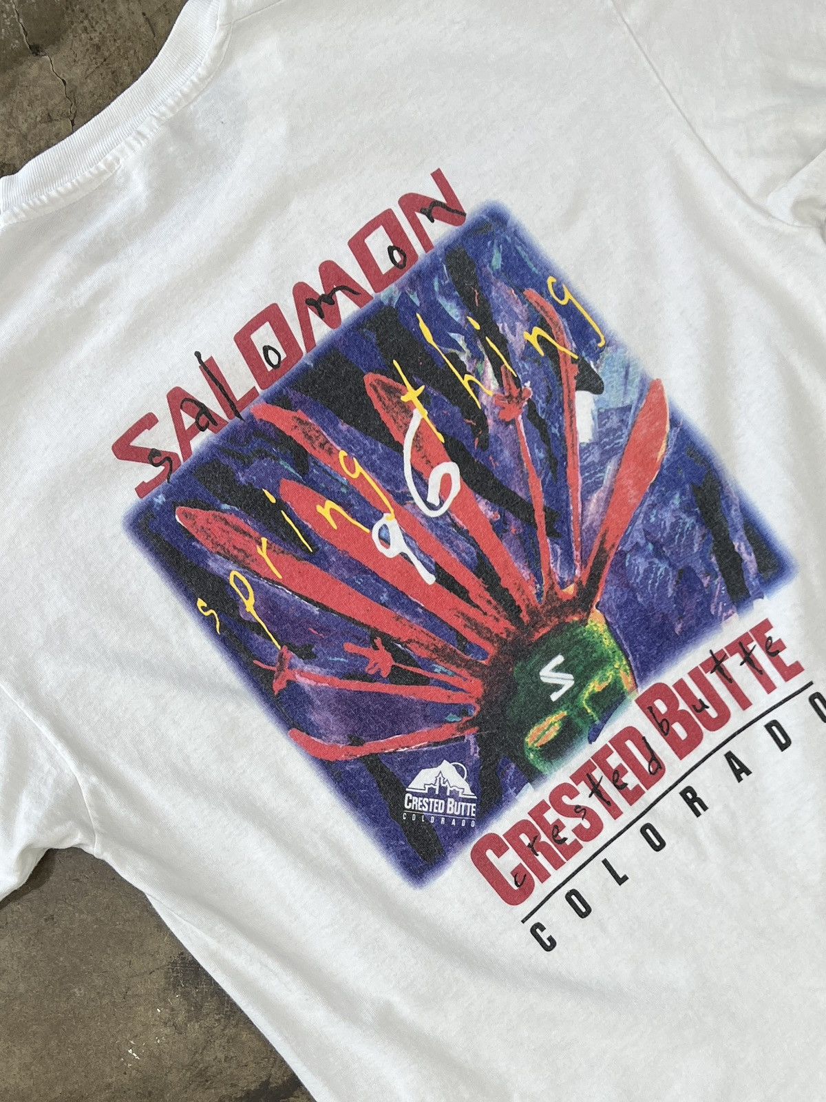 Vintage Vintage 1996 Salomon Spring Thing Crested Butte art Tee XL Size US XL / EU 56 / 4 - 1 Thumbnail