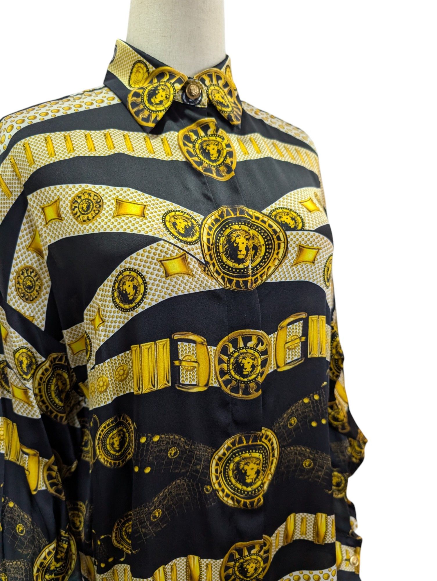Versus Versace Black Signature Overall Print Silk Shirt Size S / US 4 / IT 40 - 4 Thumbnail