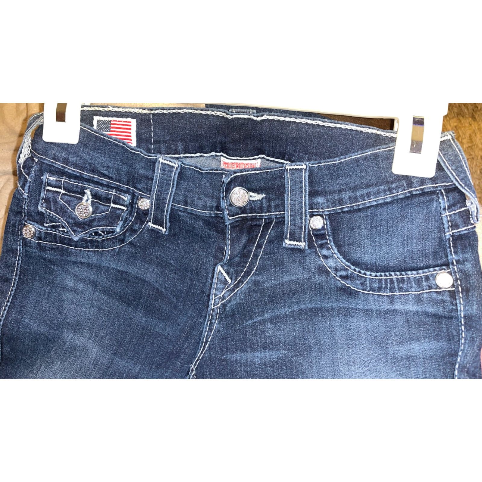 True Religion VINTAGE True Religion Women's Skinny Jeans Size 23 Blue Cotton Blend Dark Wash Slimming Stretch Rhinestone Size 40" / US 18 - 3 Thumbnail