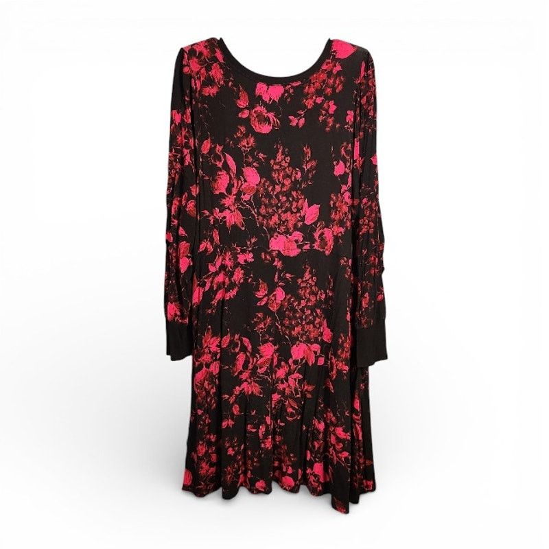 Torrid Torrid Size 2 Black & Pink Floral Super Soft Knit Dress Size 4XL / US 24-26 - 2 Thumbnail