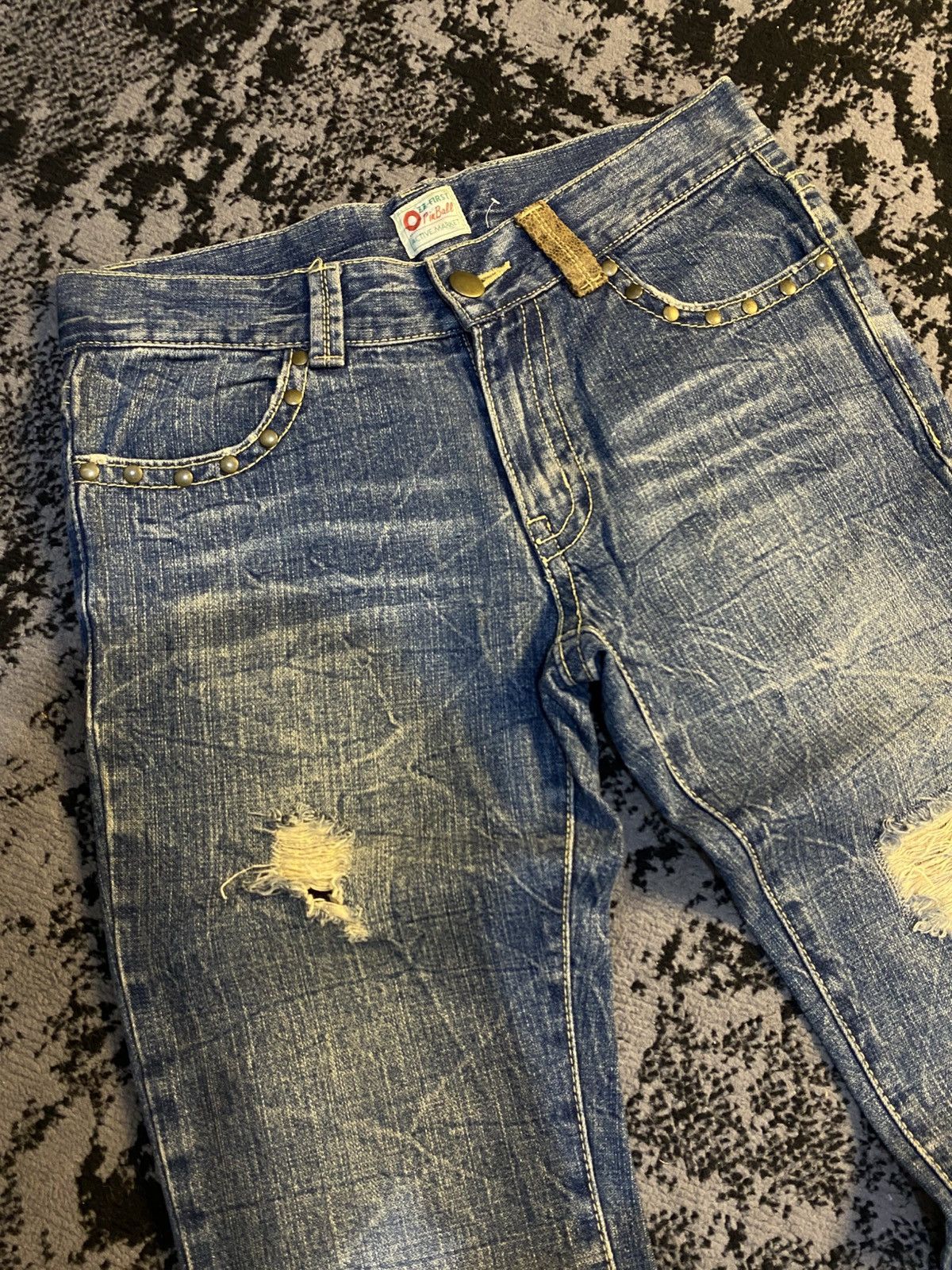 Tornado Mart 2000s Flared Studded Ozz First Japan Distressed Jeans 🔥 Size US 31 - 7 Thumbnail