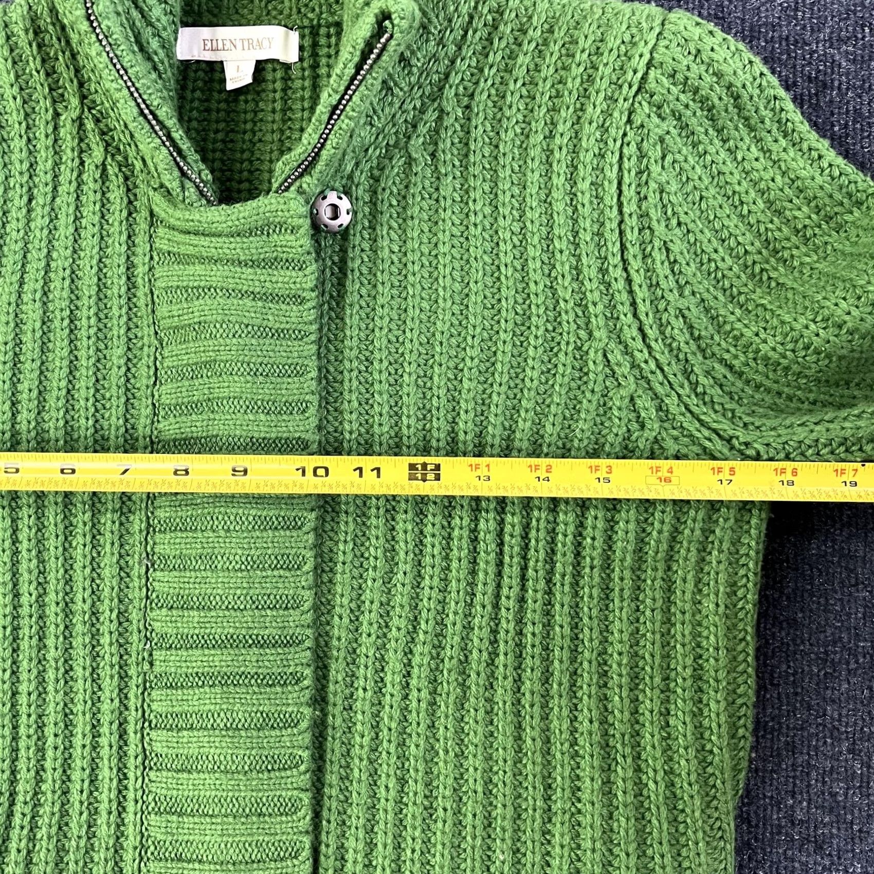 Ellen Tracy Ellen Tracy Sweater Womens Large Green Wool Mock Neck Full Zip Cardigan Knit Size L / US 10 / IT 46 - 5 Thumbnail