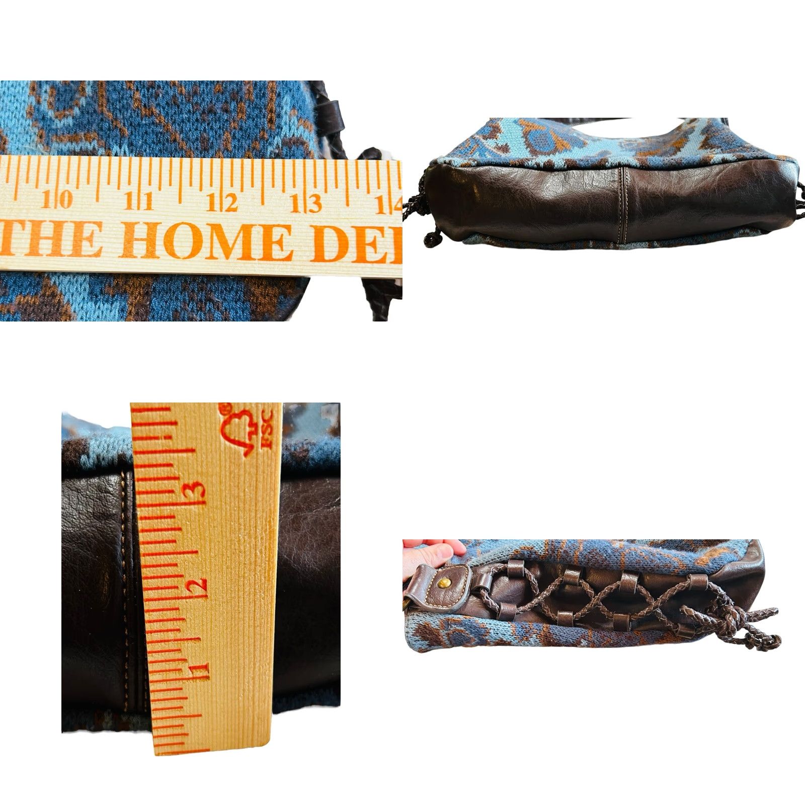Vintage Stamp 10 Women Fabric &Faux Leather Purse Shoulder Handbag Blue &Brown Bohemian Bag Shoulder Brown &Blue Paisley 11x13in 10in Strap Women’s Handbag Size ONE SIZE - 8 Thumbnail