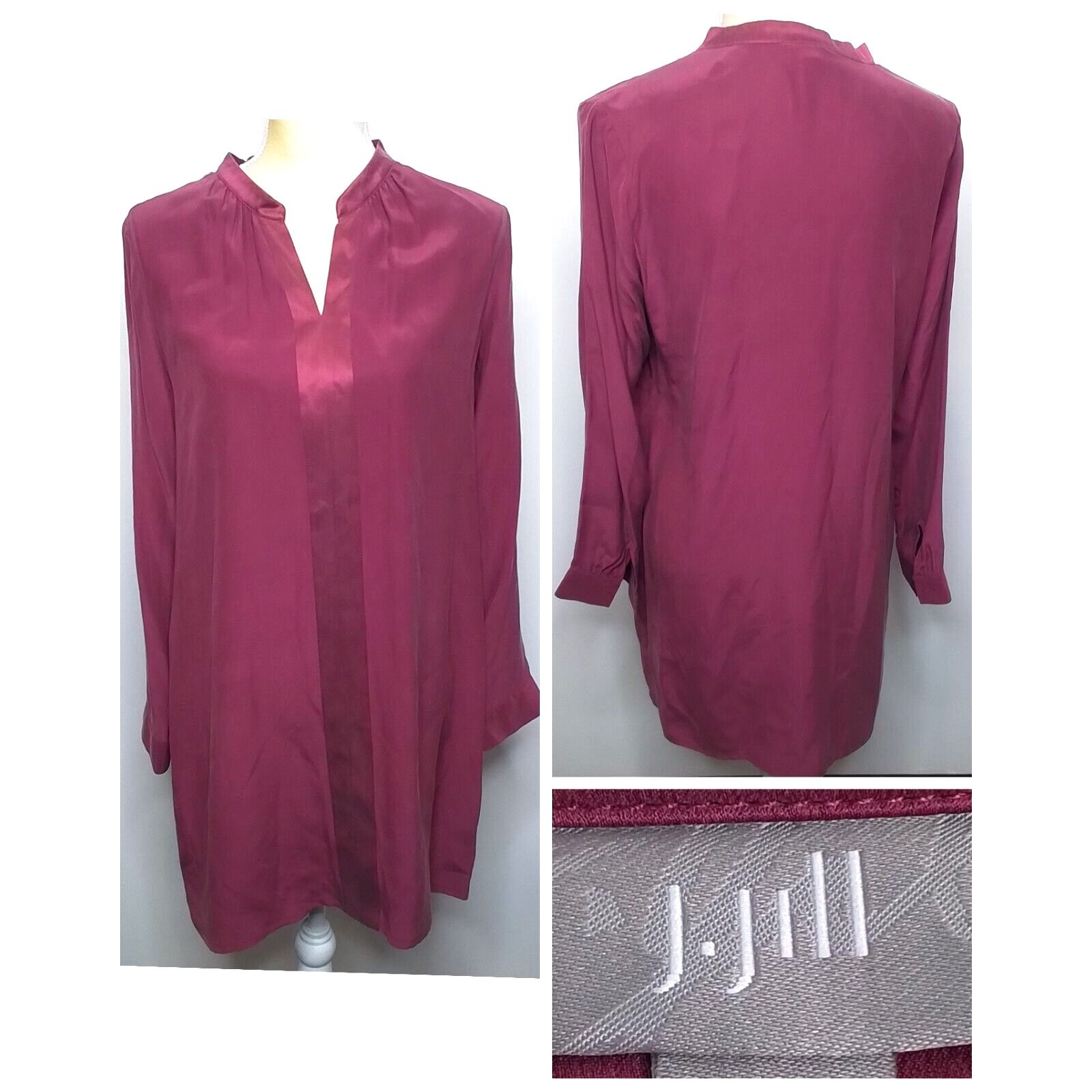 J. Jill J Jill Silk Dress Women's Medium Petite Long Sleeve Burgundy Size M / US 6-8 / IT 42-44 - 1 Thumbnail
