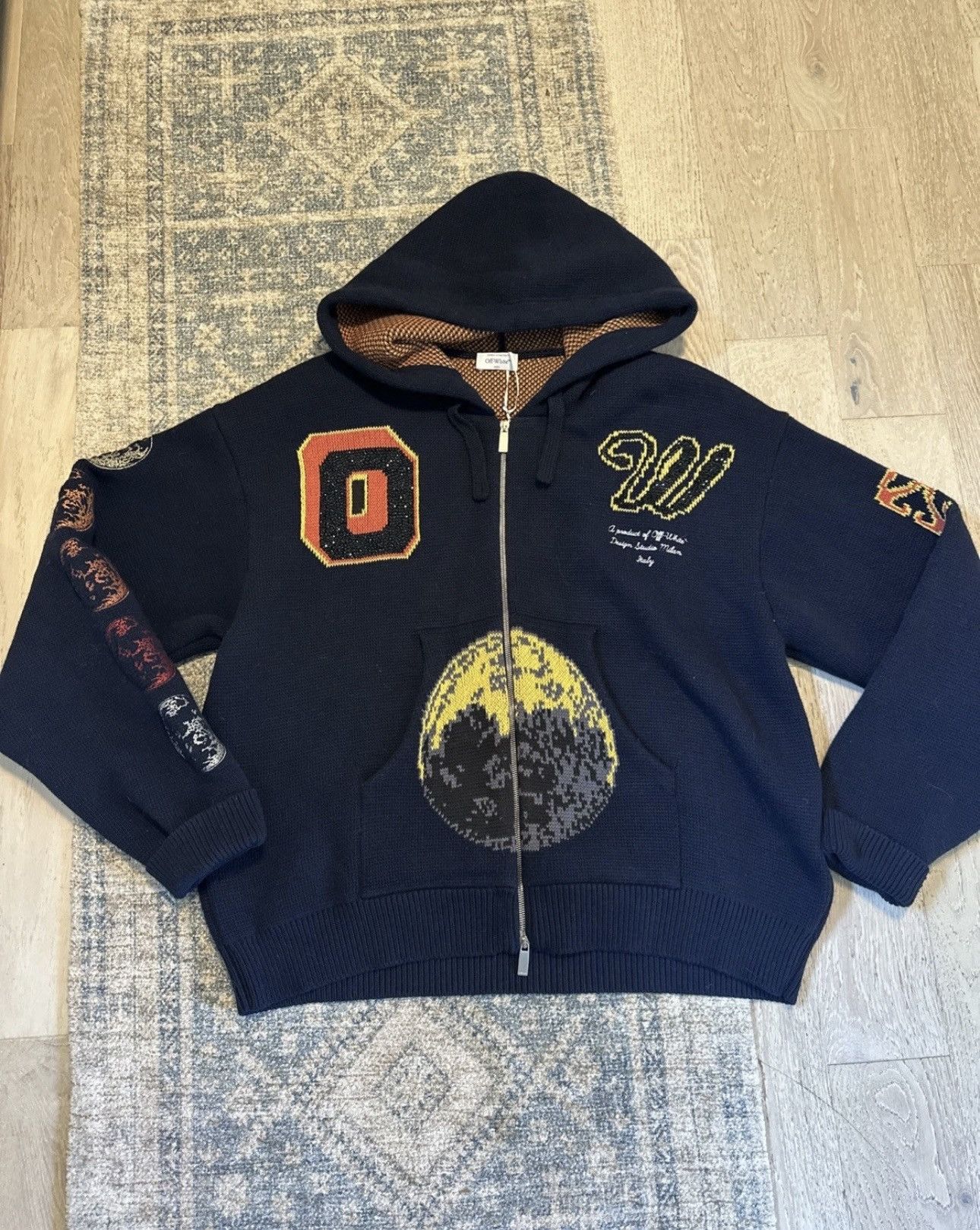 Off-White Crystal Embellished Moon Phase Kit Wool Hooded Zip Up Sweat Size US XL / EU 56 / 4 - 1 Thumbnail