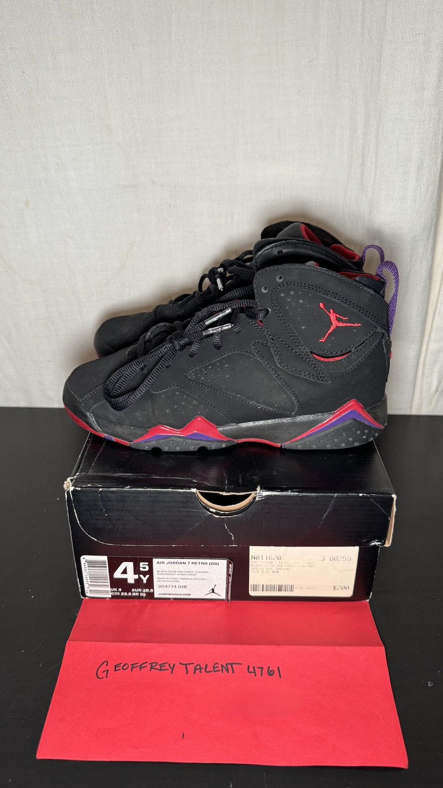 Jordan Brand Air Jordan 7 Retro “Raptors” (GS) – Black/Purple – Size 4.5Y Size US 6 / IT 36 - 2 Thumbnail