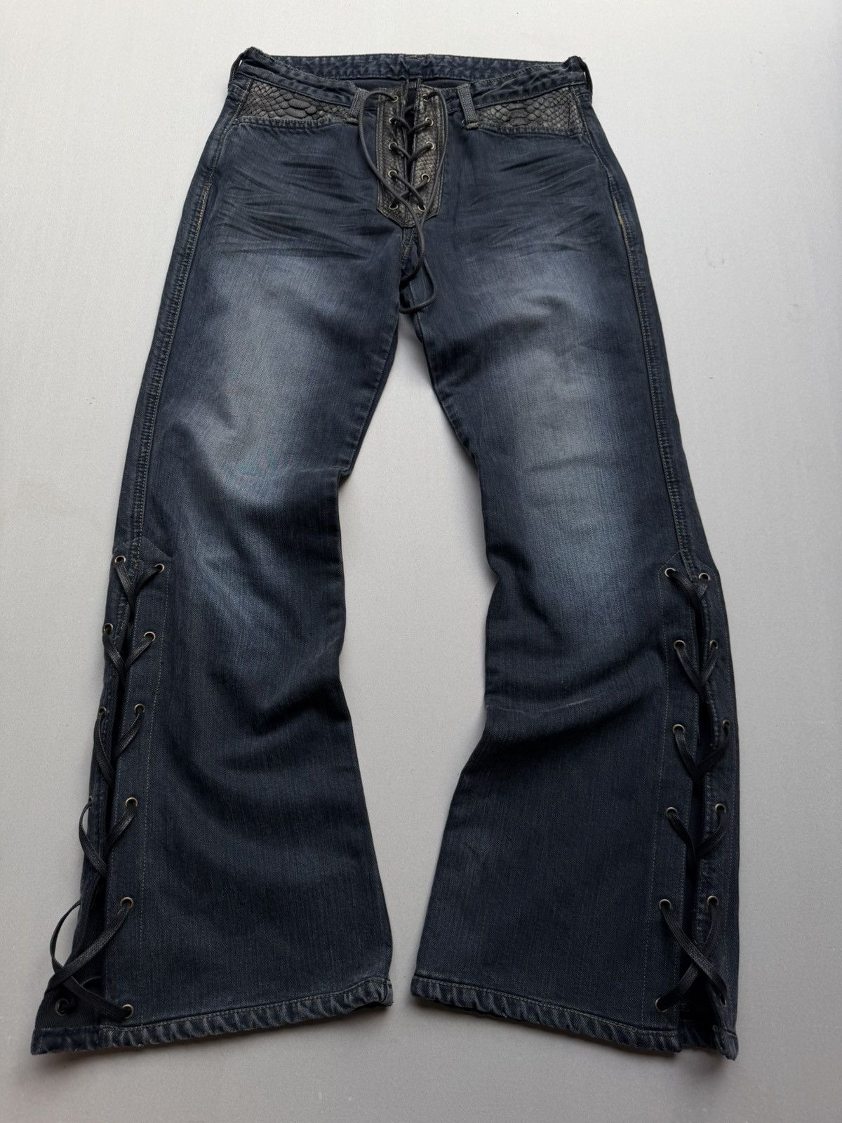 Japanese Brand Vertgarments lace-up flare jeans Size US 28 / EU 44 - 1 Thumbnail