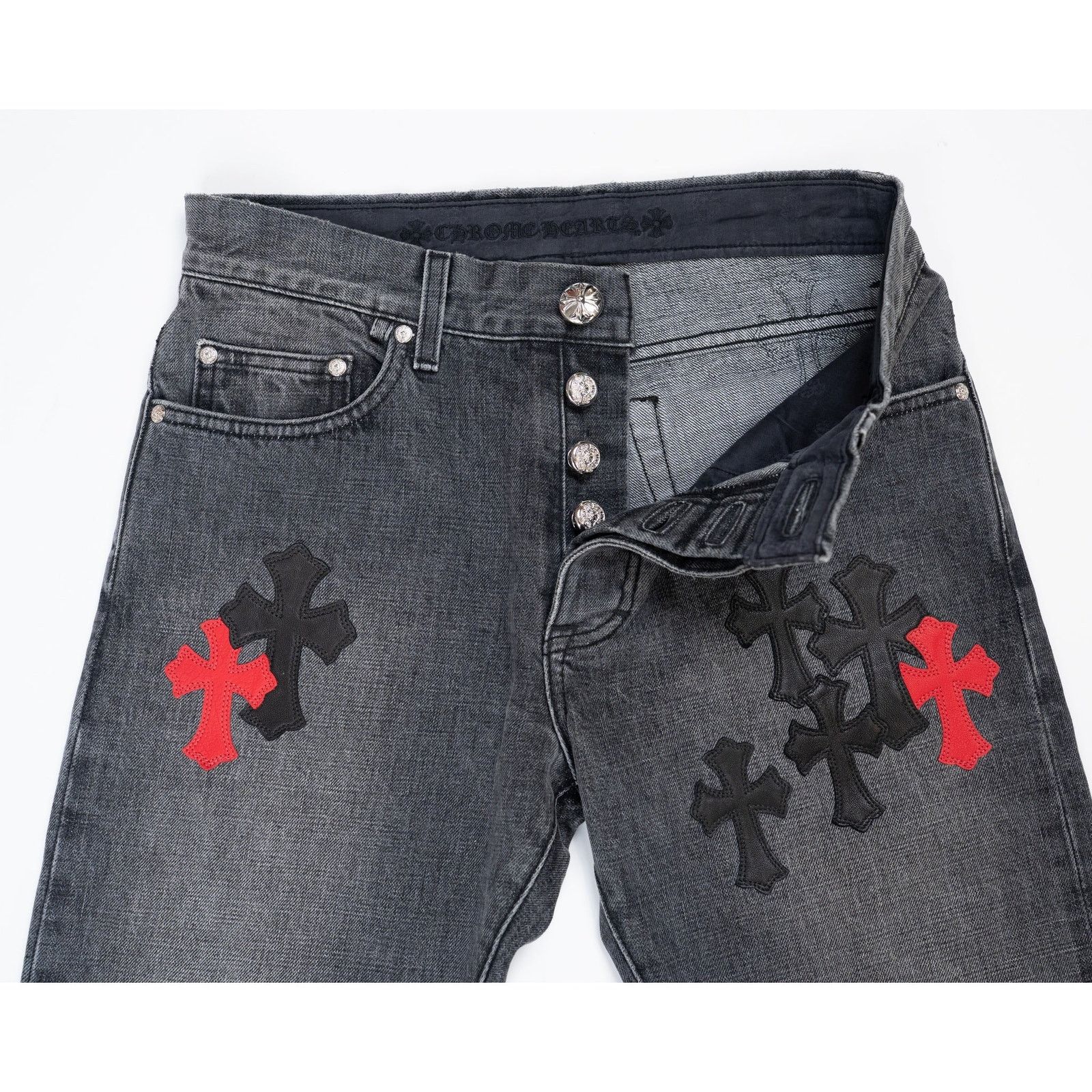 Chrome Hearts CLB Grey Black & Red Cross Patch Jeans Size US 34 / EU 50 - 8 Thumbnail