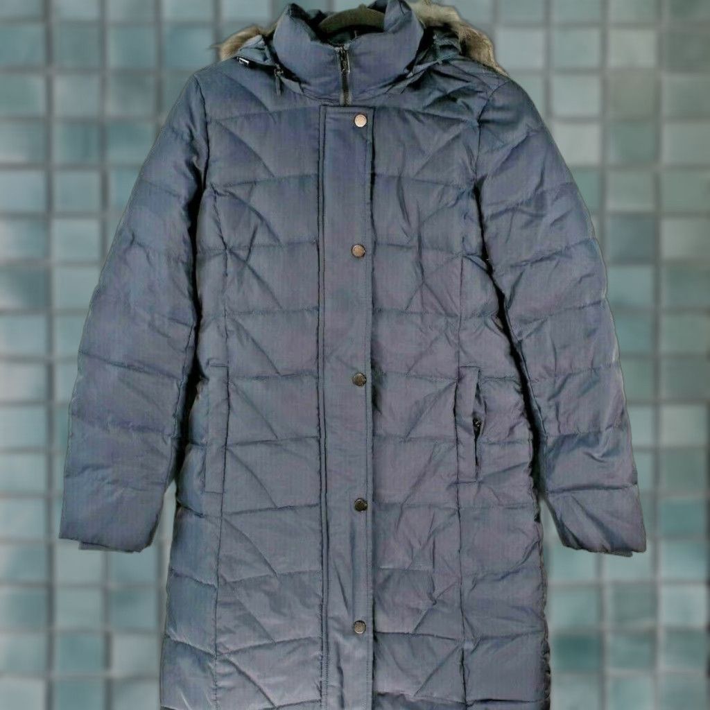 VINTAGE Marc New York Winter Coat Detachable Fur Hood Steel Blue Women's XS Down Quilted 35