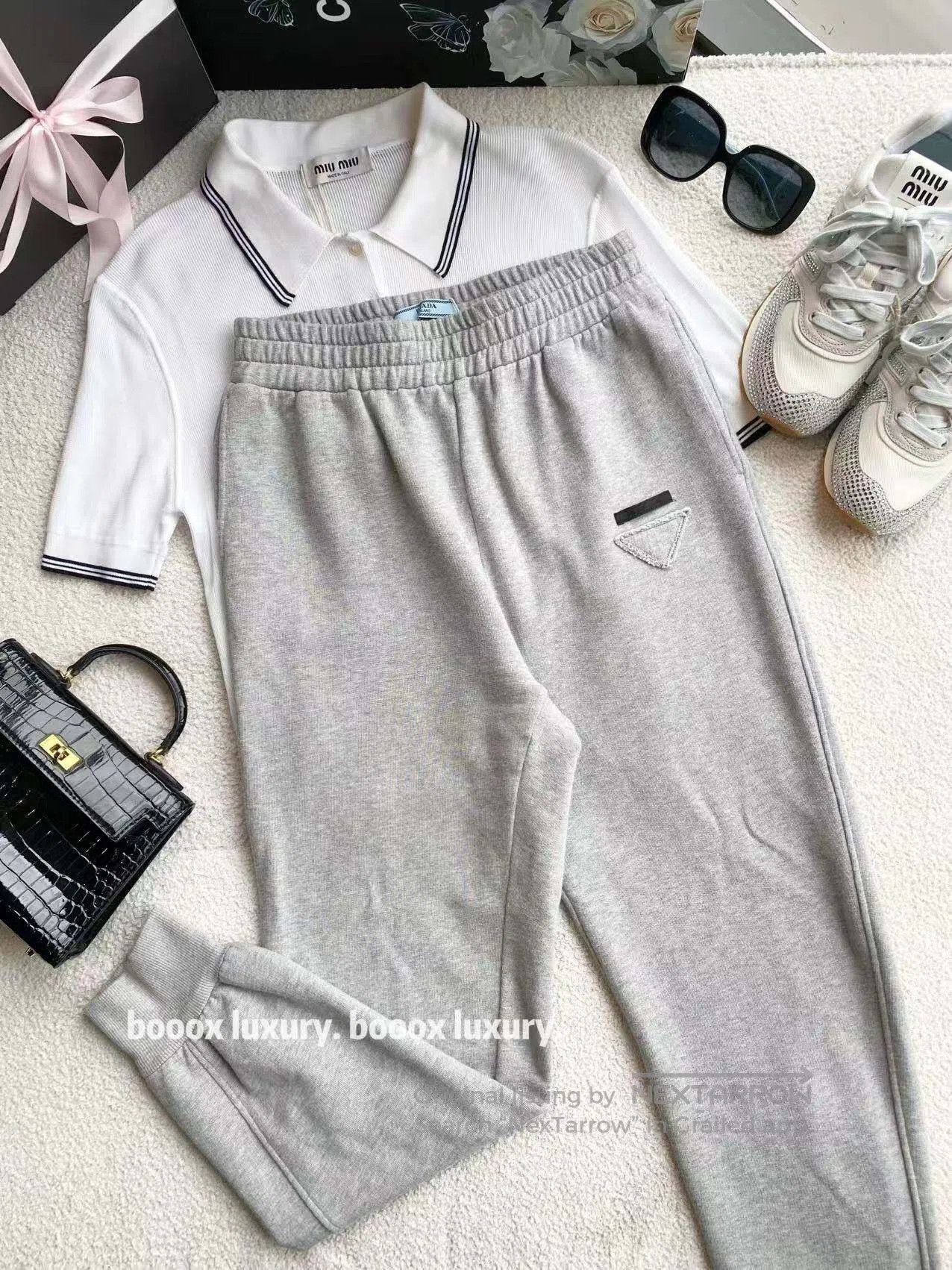 Prada Prada Size L Knit Logo Sweatpants with Ribbed Cuffs| Size 27" / US 4 / IT 40 - 1 Thumbnail