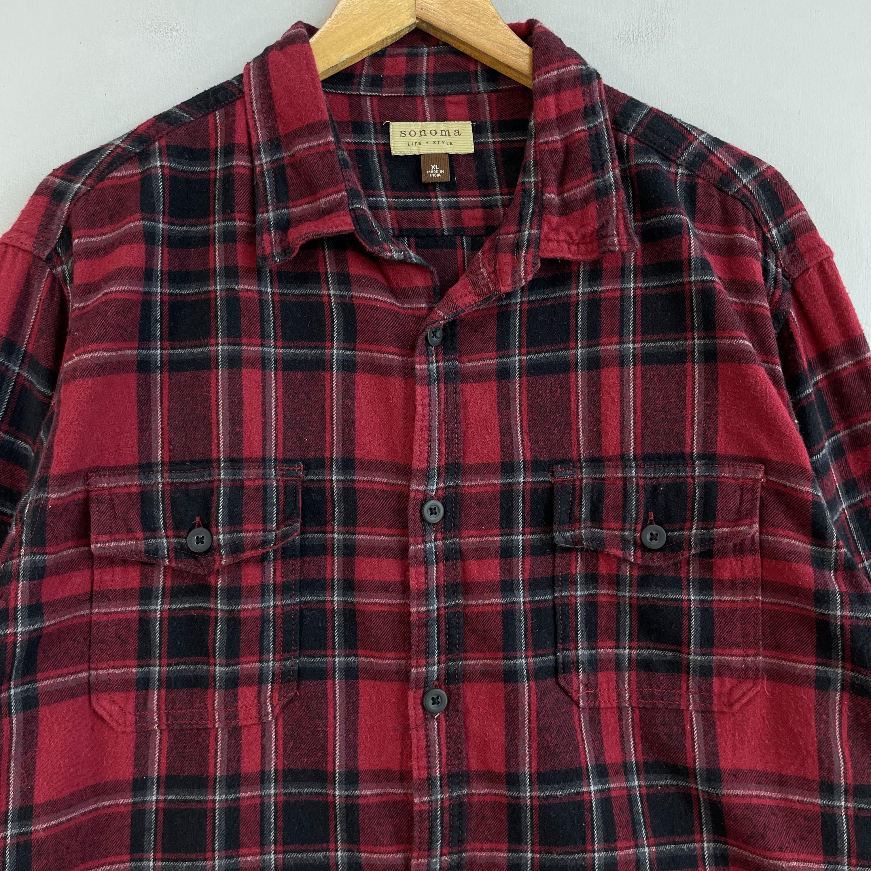 Flannel × Japanese Brand Vintage SONOMA Plaid Checkered Red/Black Flannel Button Up Size US XL / EU 56 / 4 - 2 Thumbnail