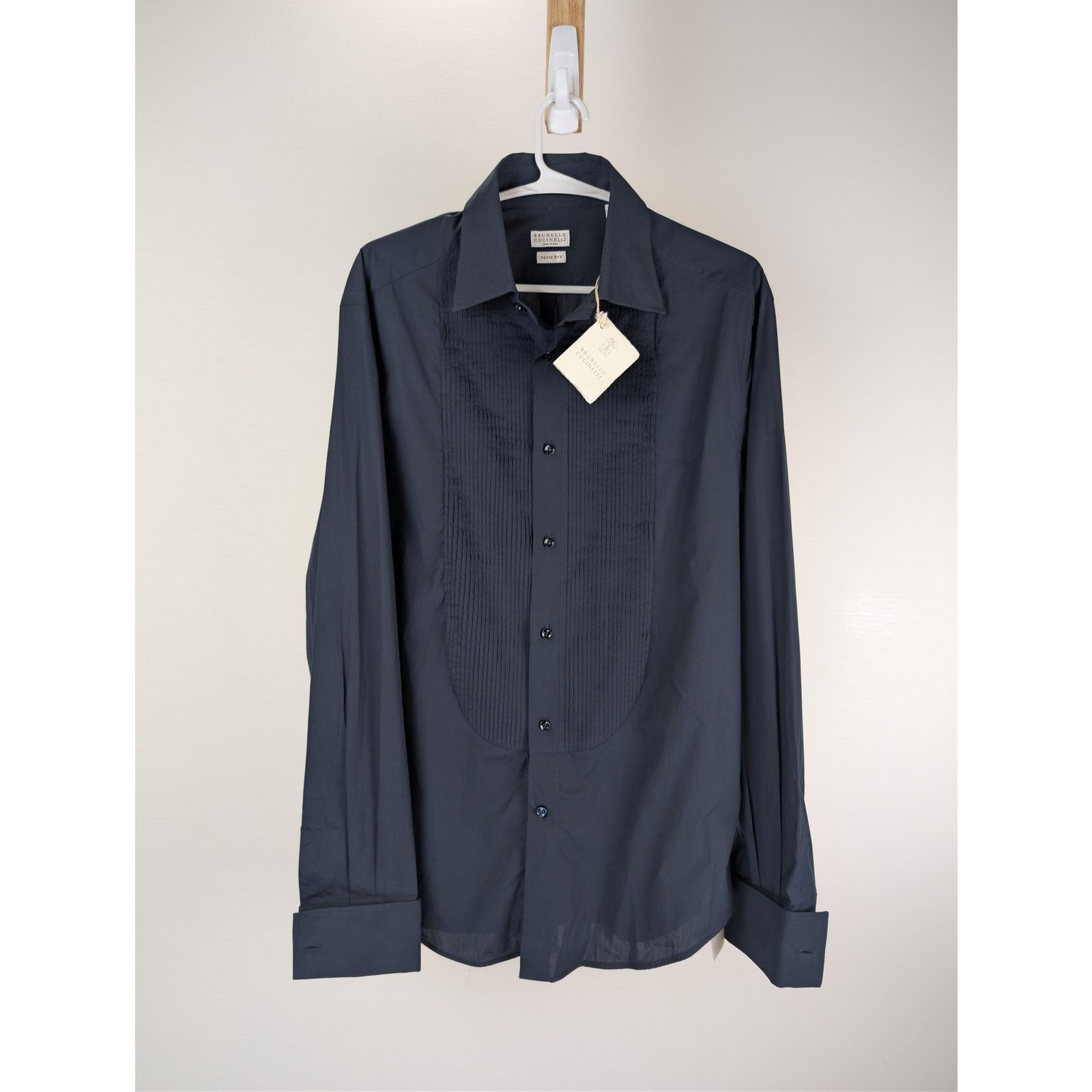 Brunello Cucinelli o1rshd1 CC20 Tuxedo shirt with pleating for Man in Navy Blue Size US M / EU 48-50 / 2 - 1 Thumbnail