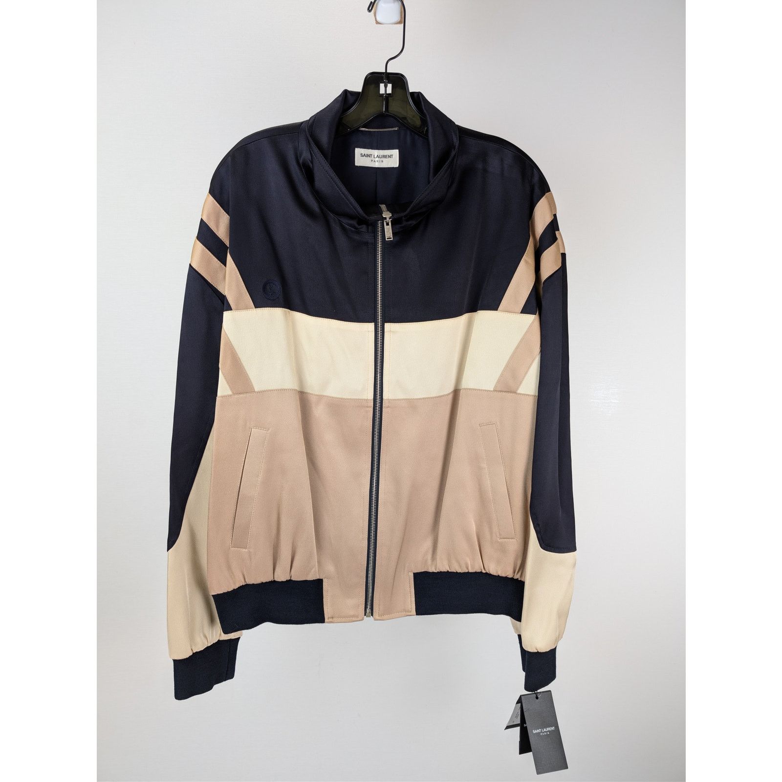 Saint Laurent Paris o1rshd1 Teddy Tricolore Satin Crepe Jacket in Beige Size US L / EU 52-54 / 3 - 2 Thumbnail