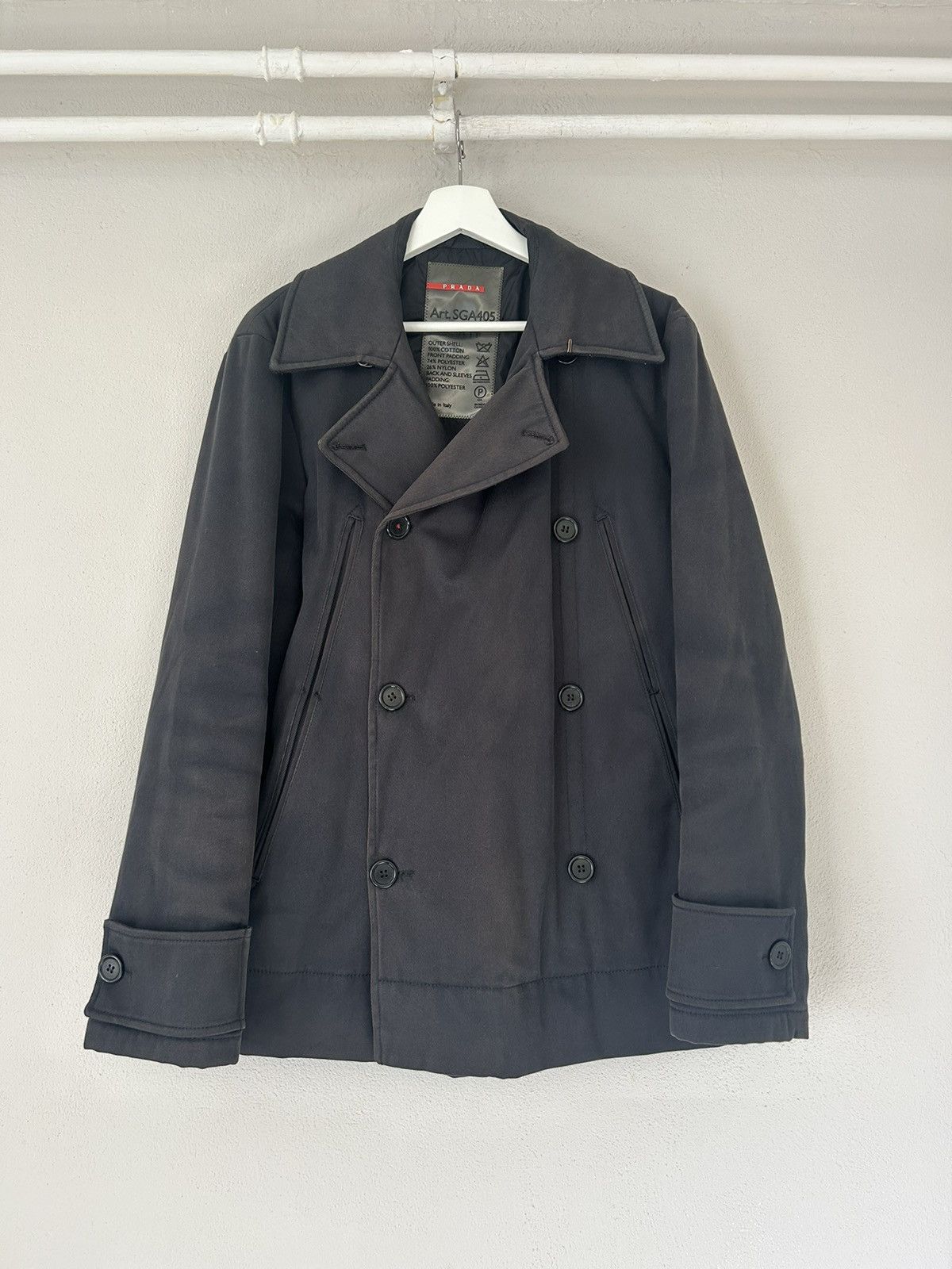 Prada Prada Linea Rossa Cotton Double-Breasted Peacoat Prada Prada Linea Rossa Cotton Double-Breasted Peacoat