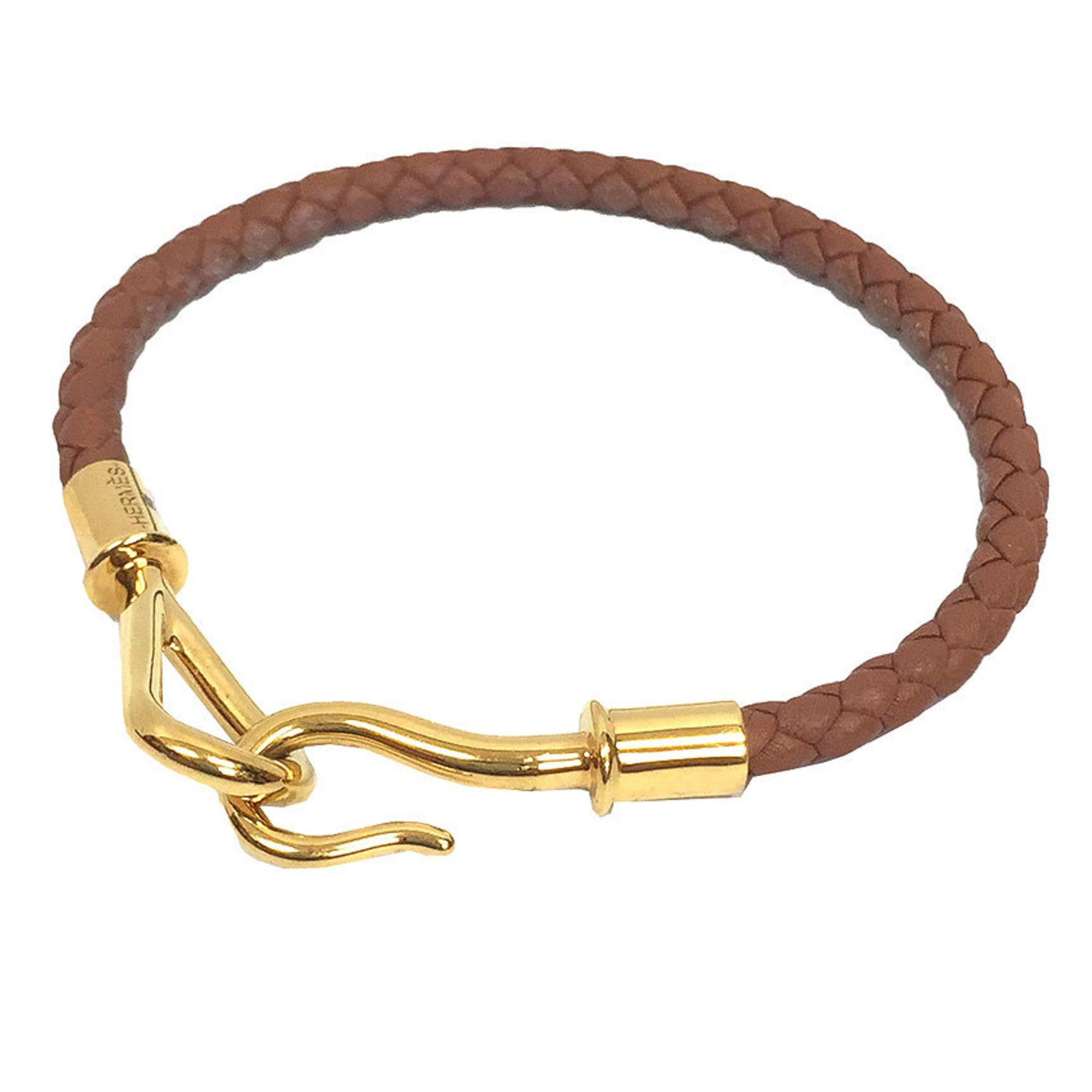 image of Hermes Jumbo H Bracelet Leather Camel X in Black, Women's